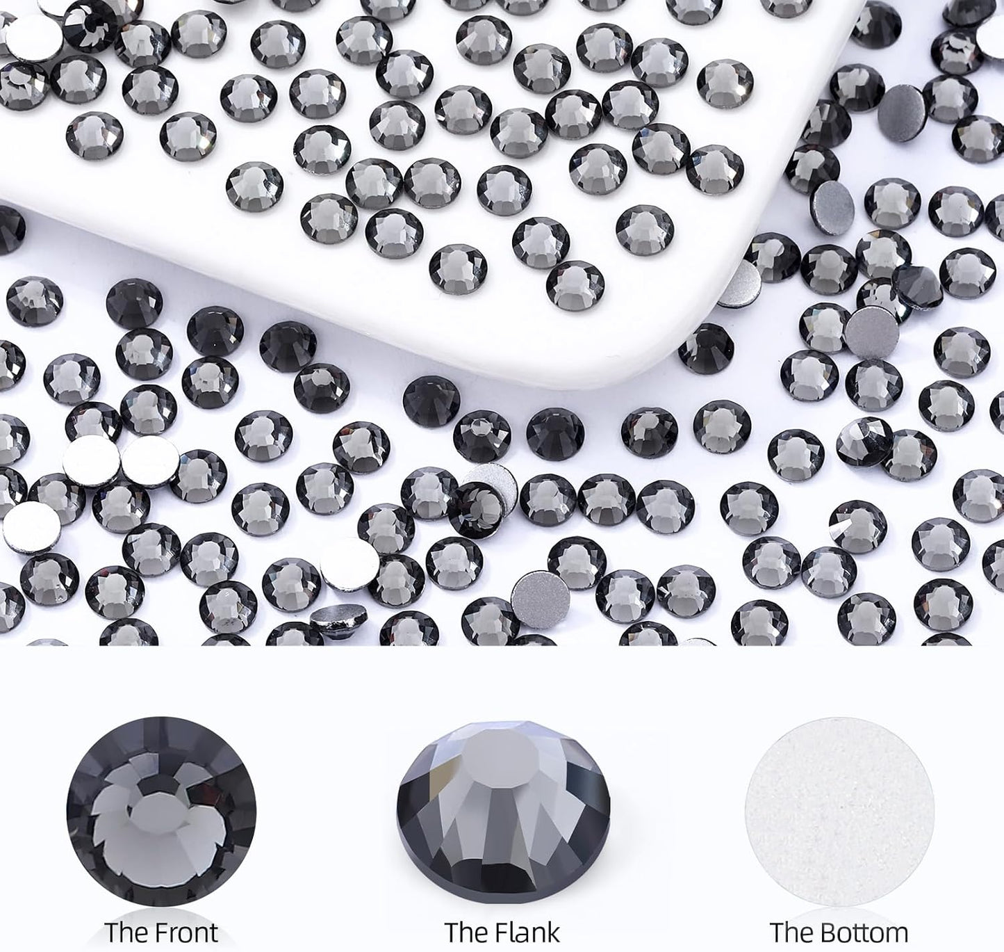 Gray Flatback Rhinestones, Glass Rhinestones for Nail Art and Craft, Glue Fix, Loose Crystal Gemstones(Gray, SS16, 1440pcs, 3.8-4.0mm)