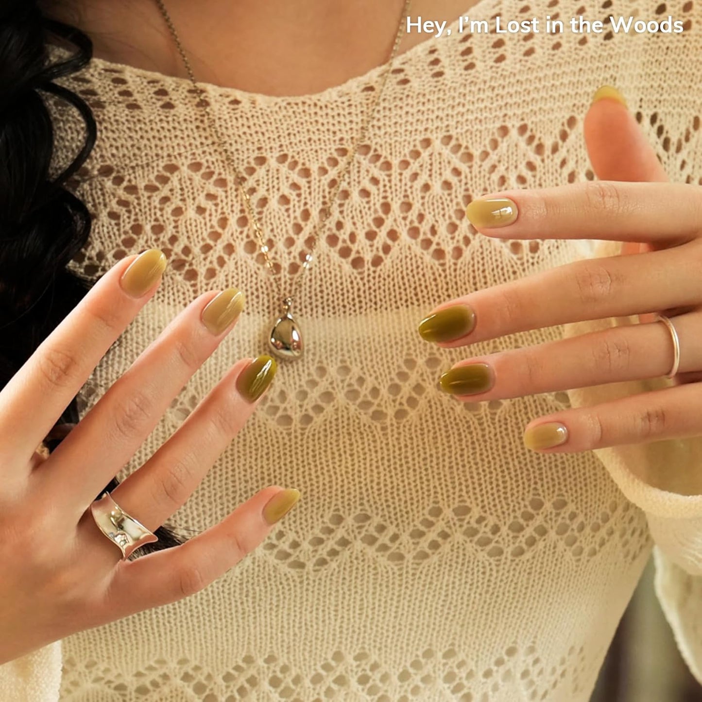 Semi Cured Gel Nail Strips | No LED Lamp Needed | Marble, Green, Spring | Easy Apply & Remove, Salon Quality |Includes 28 Strips,1 Prep Pads,Nail File & Wooden stick- Hey, I’m Lost in the Woods