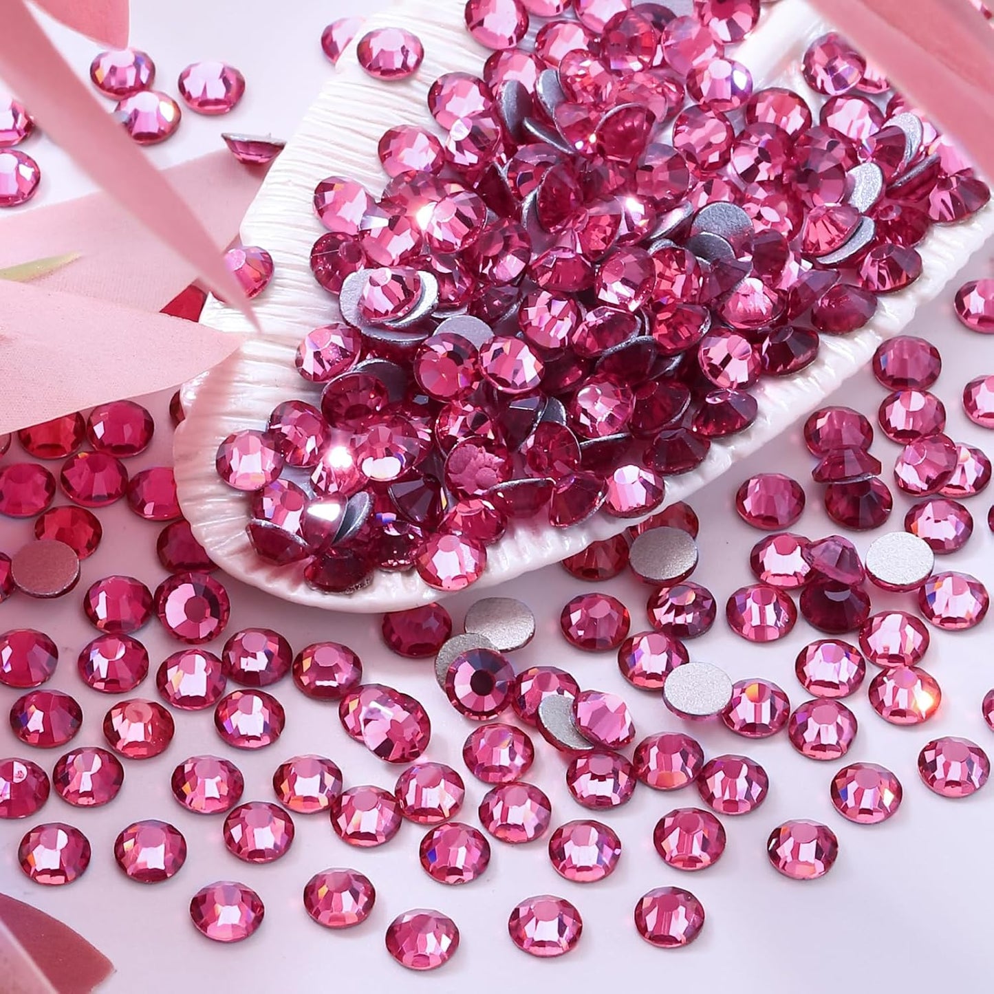 Rose Flatback Rhinestones, Glass Rhinestones for Nail Art and Craft, Glue Fix, Loose Crystal Gemstones(Rose, SS30, 288pcs, 6.4-6.6mm)