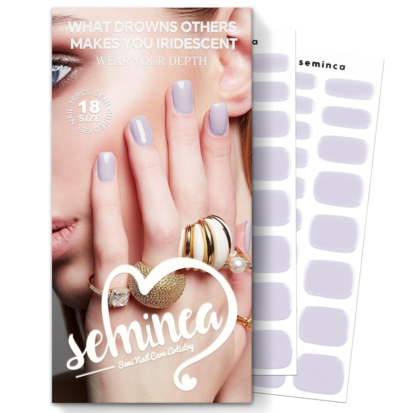 Semi Cured Gel Nail Strips-Salon Look Easy Peel Press On Nails Work Ready Manicure,Long Lasting Glossy Finish for Party/Date Night Crowd Works with Any UV/LED Lamps(Lavender)