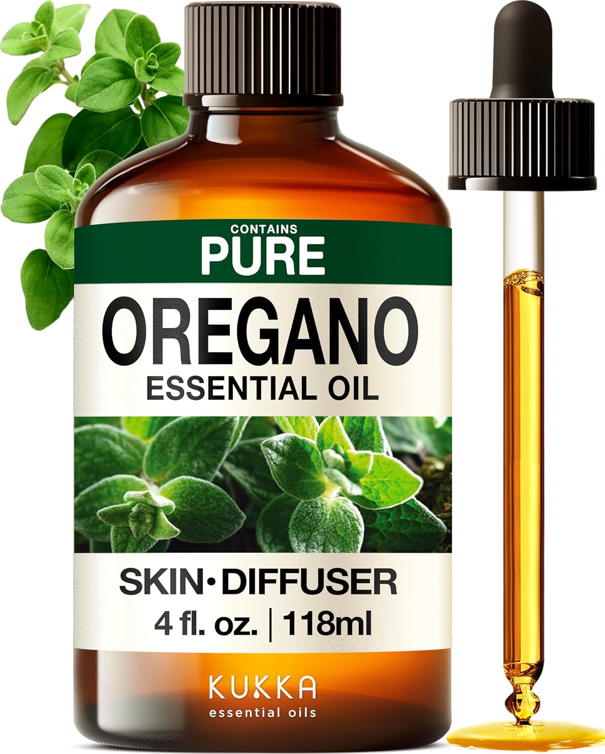 Kukka Oregano Essential Oil for Skin - 4 Fl Oz - Earthy and Herbaceous Scent, Presenst for Women and Mothers, Diffuser, Nails, Candle, DIY Soap Making Scents