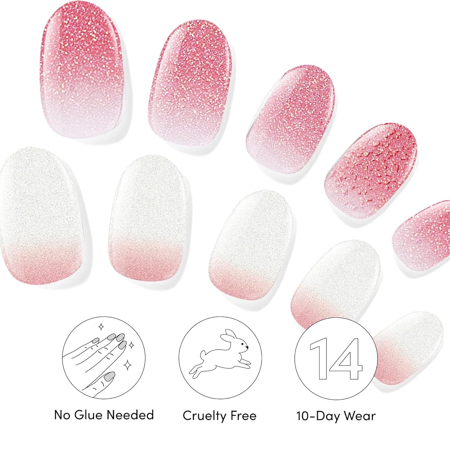 Dashing Diva Gloss Nail Strips Bundle - The Classic Ombre Collection - Smitten at Sundown & Mini Skirt - UV Free, Chip Resistant, Long Lasting Gel Stickers - Contains 2 Sets