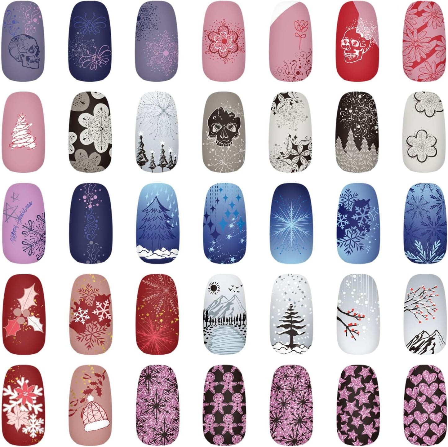 KADS 5Pcs Christmas Nail Stamping Plate Manicure DIY Tool Nail Stencil Santa Snowflake, elk Nail Stamp Template