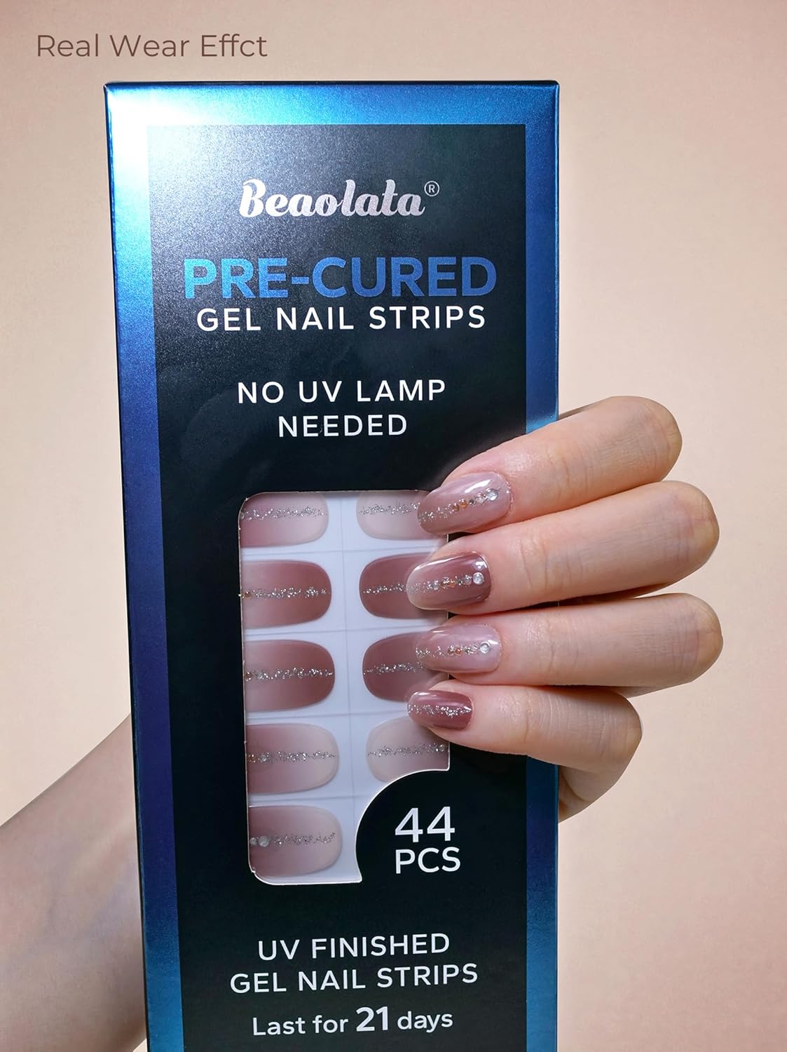 Pre Cured Gel Nail Strips - 44PCS Salon Quality Gel Nail Stickers - Long Lasting Polish Wraps for Women no UV Light Needed Easy Apply& Remove (Mystic Purple）