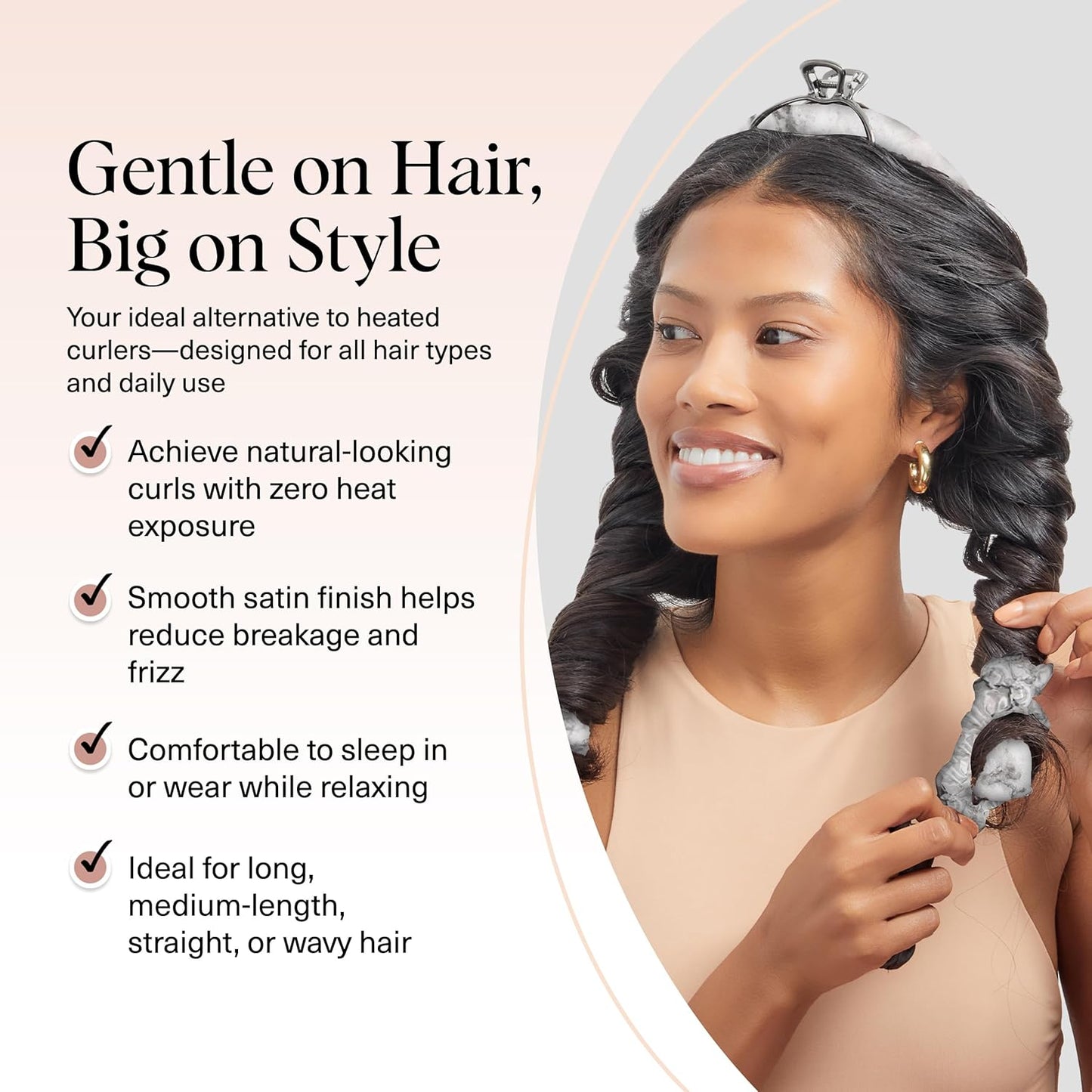 Kitsch Satin Heatless Hair Curler Set - Heatless Curls Overnight, Hair Rollers for Soft Curls & Frizz-Free Styling, No Heat Curlers To Sleep in, Curling Rod Headband with 2 Scrunchies - Marble