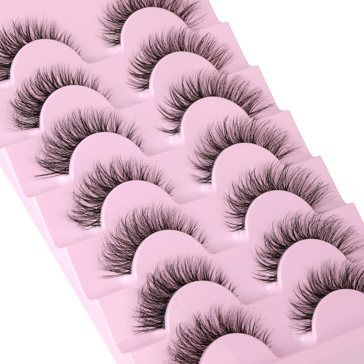 JIMIRE False Eyelashes with Clear Band 3D Fluffy Lashes Demi-wispies Natural Look Cat Eye Faux Mink Fluttery Eyelashes 15MM D Curl Eye Lashes Pack 7 Pairs