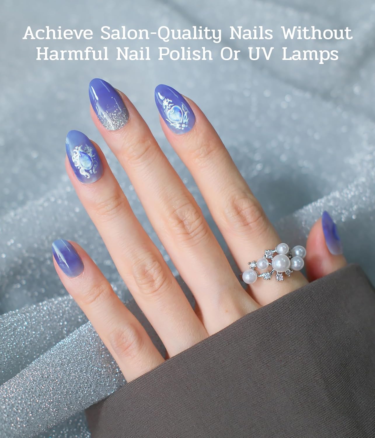 Nail Polish Strips - 22 Pcs Salon Quality Gel Nail Stickers - Long Lasting Wraps (Mystery of The Deep Blue)