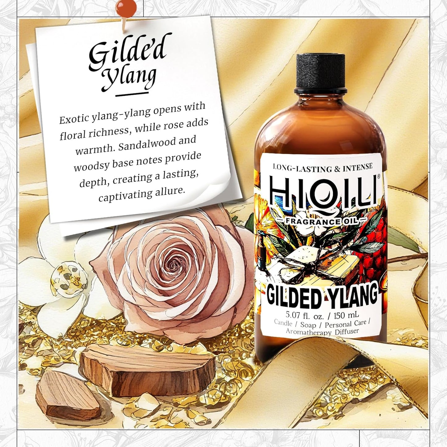 HIQILI Gilded Ylang Fragrance Oil for Making Candle, Inspired by Di's J'Adore, Car Air Freshener, Luxury Scents for DIY Women Perfume - 5.07 Fl Oz