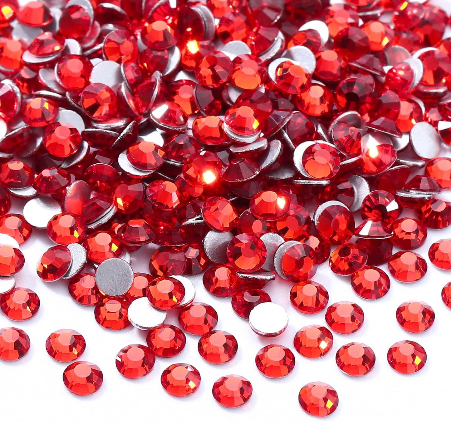 Red Flatback Rhinestones, Glass Rhinestones for Nail Art and Craft, Glue Fix, Loose Crystal Gemstones(Red, SS6, 2880pcs, 1.9-2.0mm)