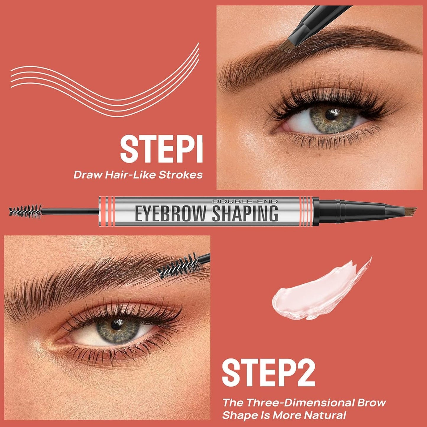 4-Fork Tip Microblading Eyebrow Pen With Brow Gel - 2-in-1 Waterproof Eyebrow Pencil, Long-Lasting Natural Hair-Like Brows, Smudge-Proof & Easy to Use (With Brow Gel 04#Black)
