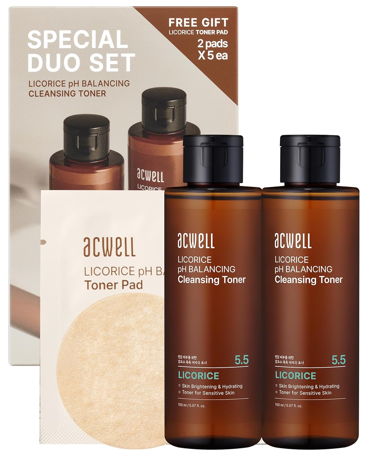 ACWELL Licorice pH Balancing Korean Toner for Cleansing - Alcohol-Free PH5.5 Hydrating Facial Astringent -Skin Clarifying & Hydration Boosting Toner, 5.1 fl.oz. 2 Pack