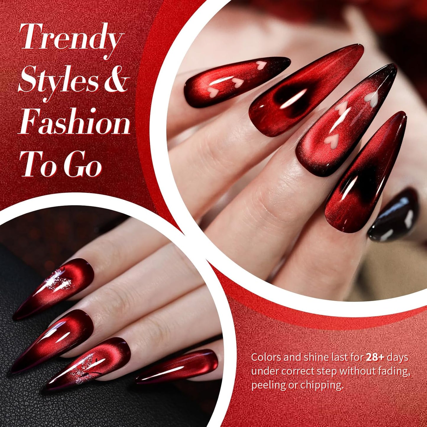 Born Pretty Red Cat Magnetic Gel Nail Polish, Black Red Glass Gel Polish Halloween Cat Magnetic Nail Polish Nail Art Manicure Salon DIY at Home 15ML