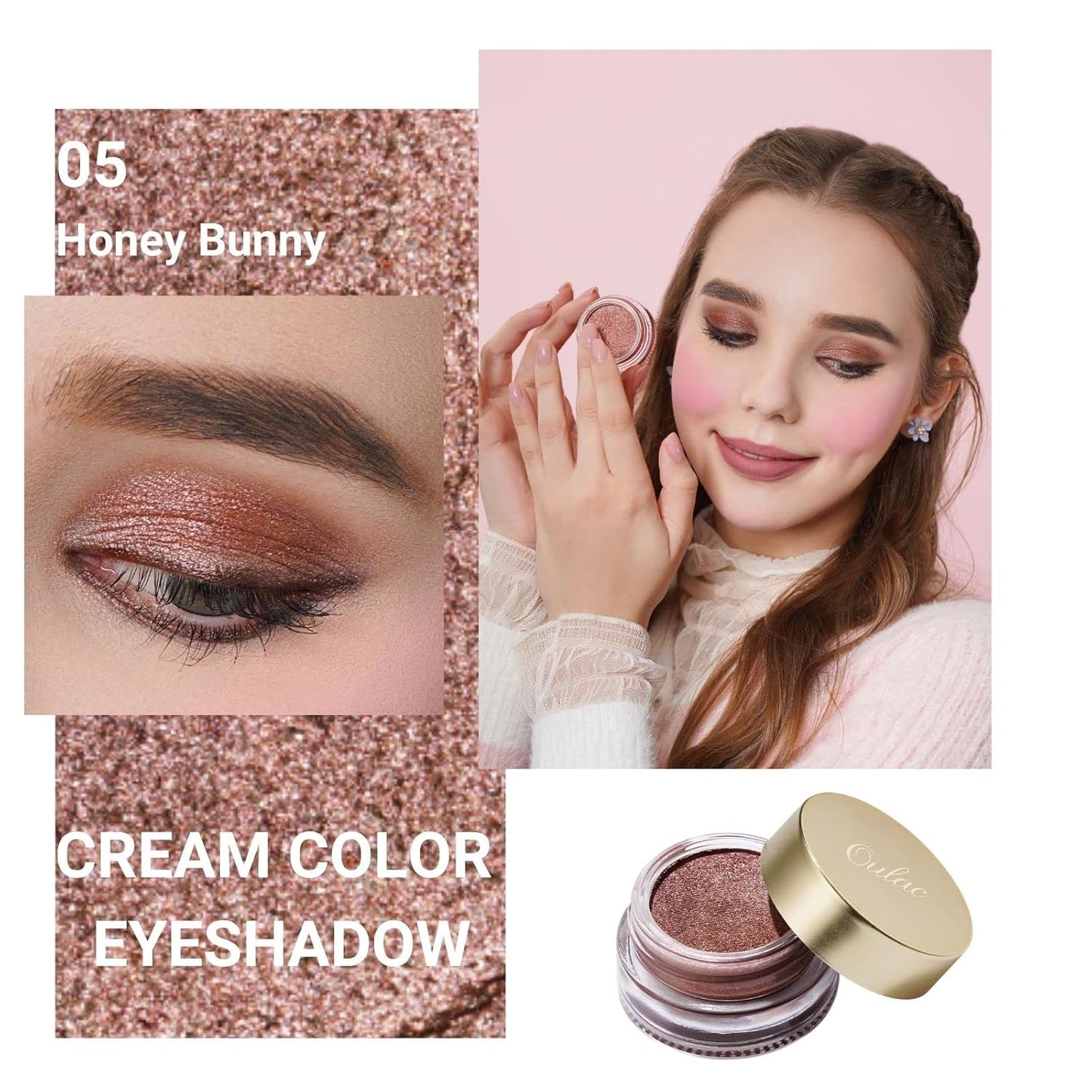 Oulac Brown Cream Eyeshadow also for Highlighter Large Capacity Highly Pigmented Eye Shadow Waterproof &Long Lasting with Moisturizing Formula 05