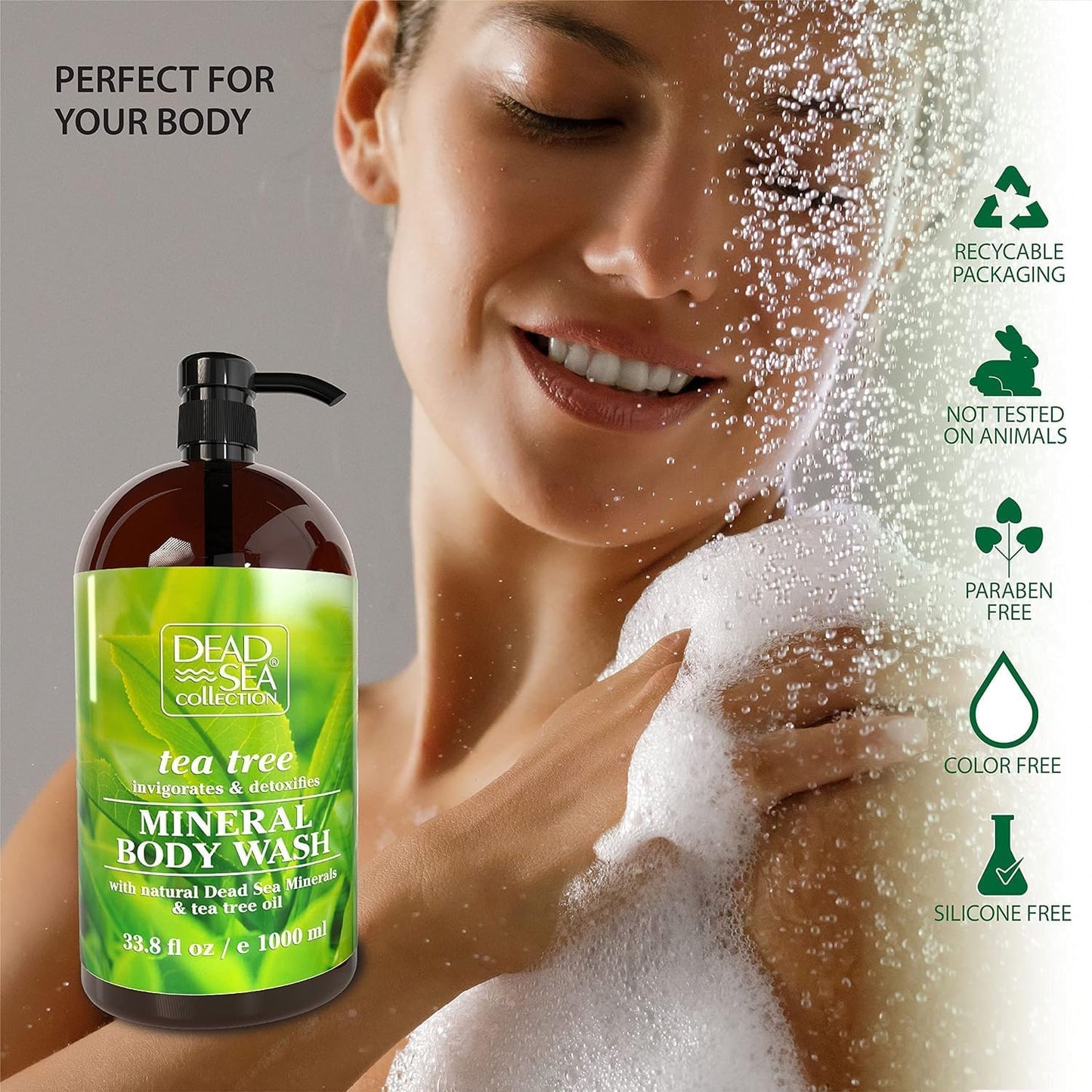 Dead Sea Collection Tea Tree Body Wash for Women and Men - with Pure Dead Sea Minerals and Tea Tree Oil - Cleanses and Moisturizes Skin (33.8 fl. oz)