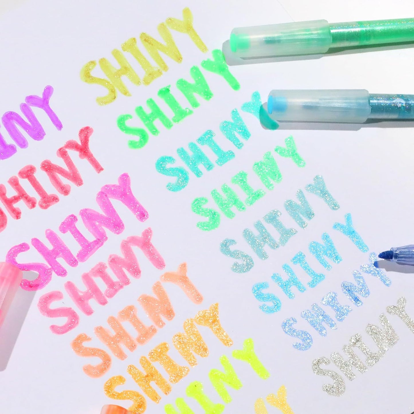 Glitter Highlighters, 16-Count, Chisel Tip Glitter Highlighters Assorted Colors, Sparkly Pastel Highlighter Markers for Adults Journaling Coloring Drawing Doodling