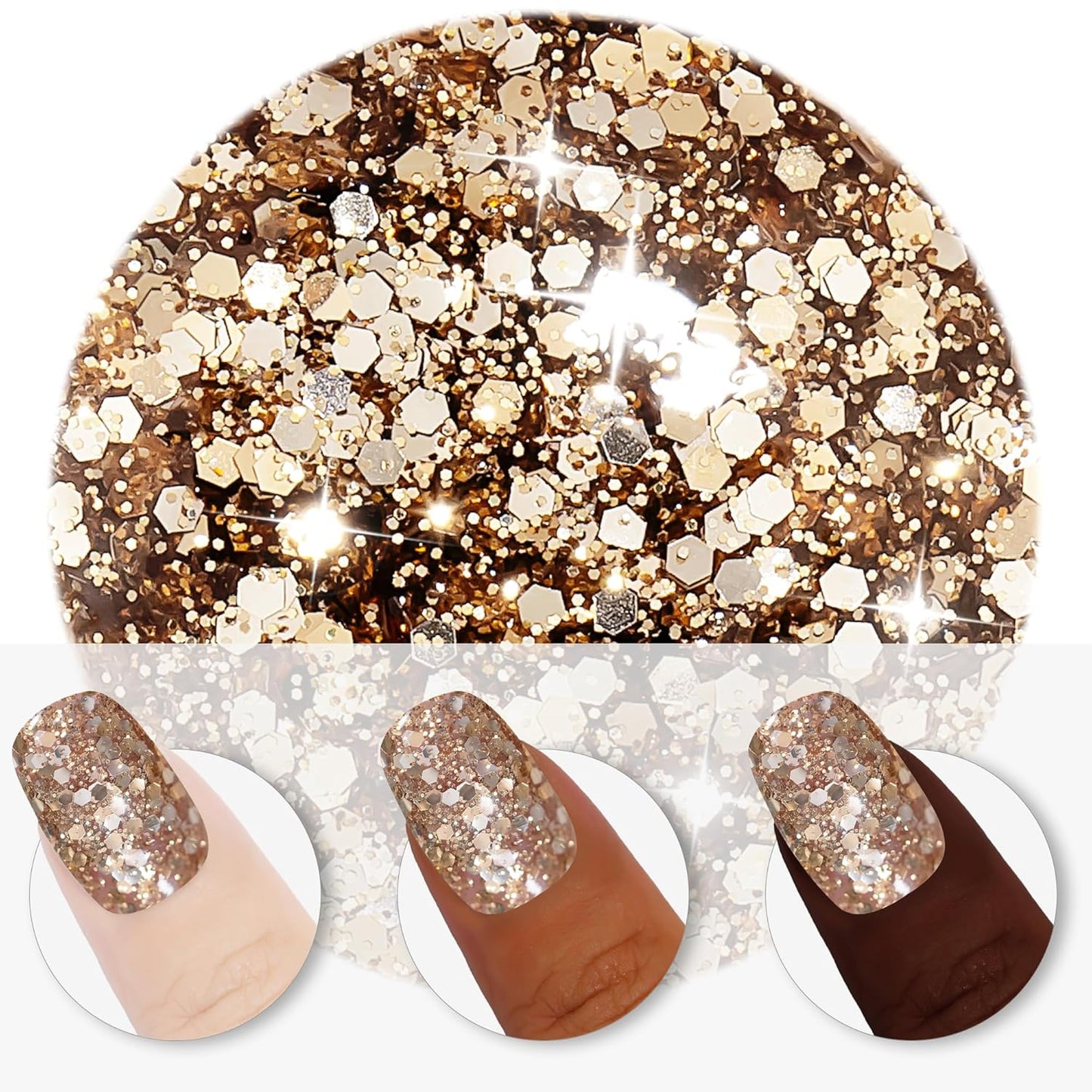 YTD Likomey Glitter Gel Nail Polish,15ml Champagne Gold Glitter Fall Winter Shiny Sparkly Salon Home DIY Manicure UV Color Varnish,SF399