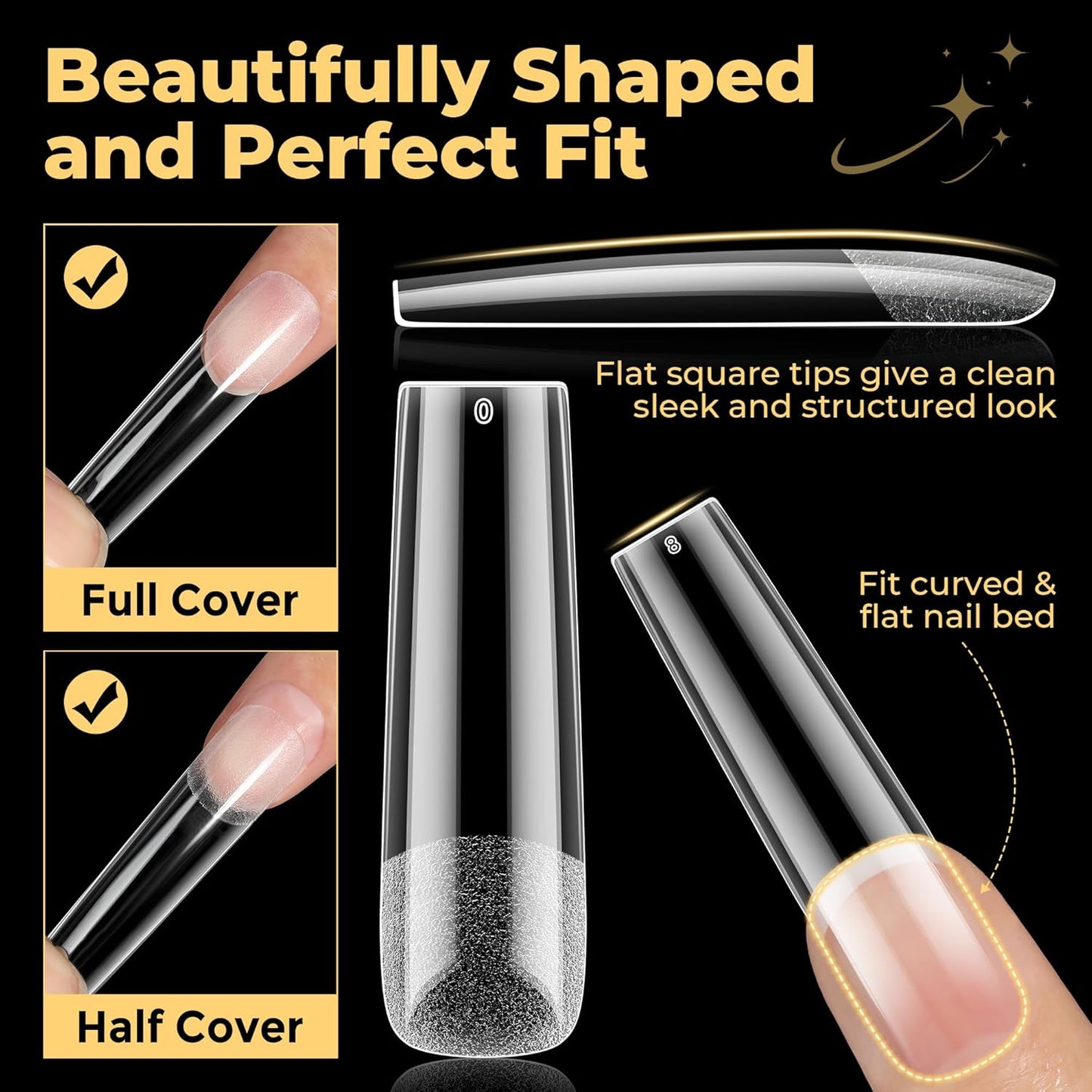 UNA GELLA Extra Long Tapered Sqaure Nail Tips, Pre-buffed 240Pcs Square Gel Nail Tips No C Curve XXL Long Square Press on Nails Full Cover Straight for Nails Extension Home DIY Salon 12 Sizes