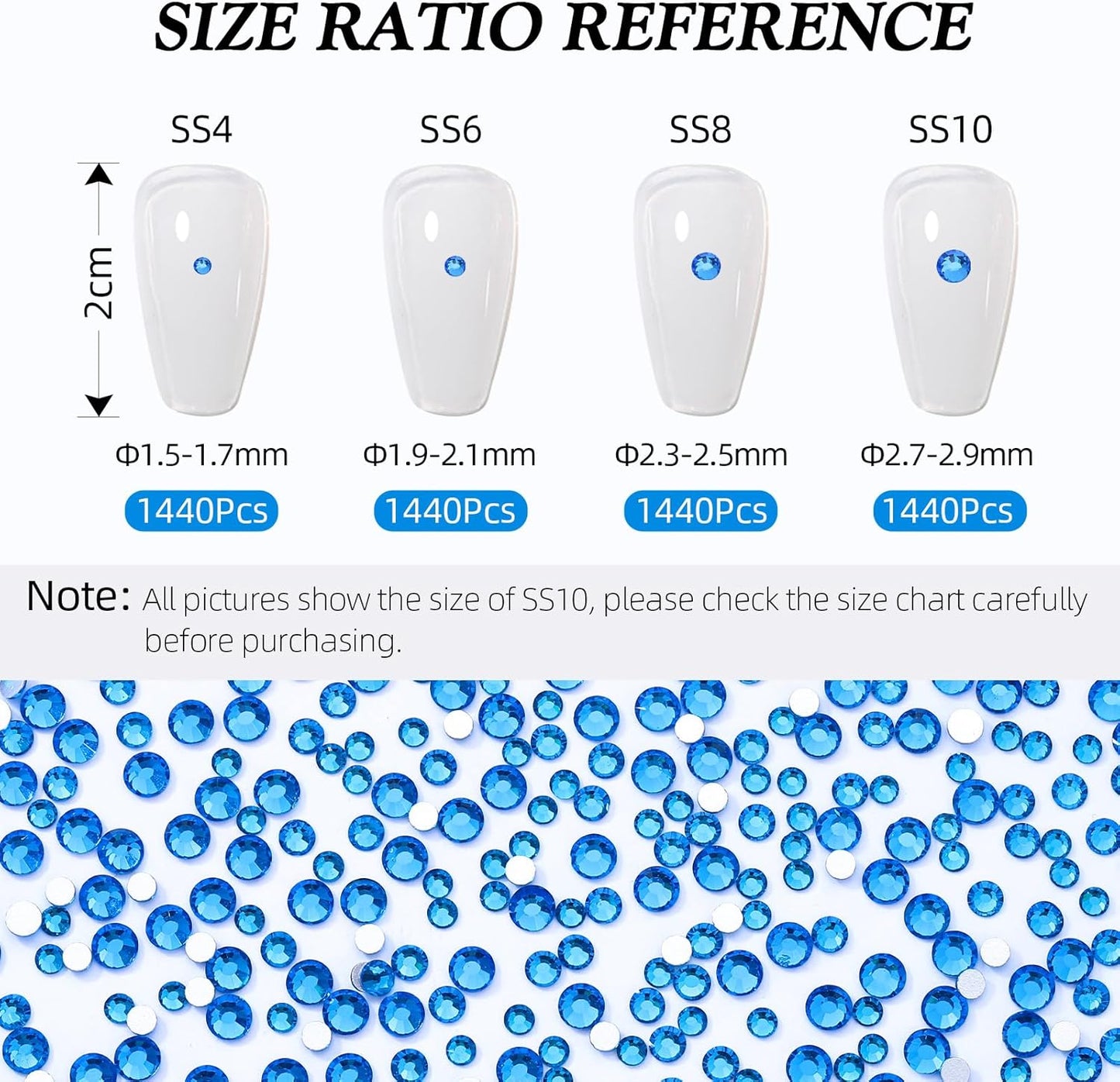 Capri Blue Flatback Rhinestones, Glass Rhinestones for Nail Art and Craft, Glue Fix, Loose Crystal Gemstones(Capri Blue, SS4, 1440pcs, 1.5-1.7mm)