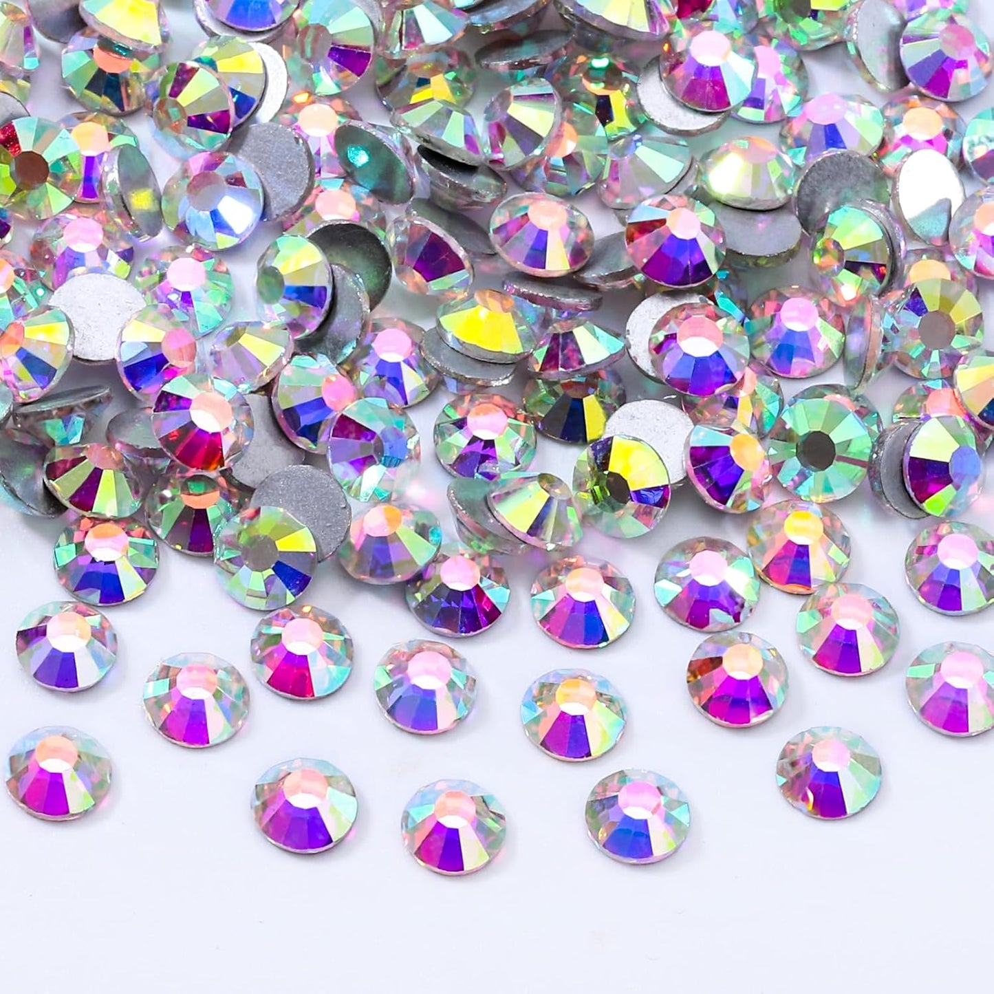 Crystal AB Flatback Rhinestones, Glass Rhinestones for Nail Art and Craft, Glue Fix, Loose Crystal Gemstones(Crystal AB, SS34, 576pcs, 7.1-7.3mm)