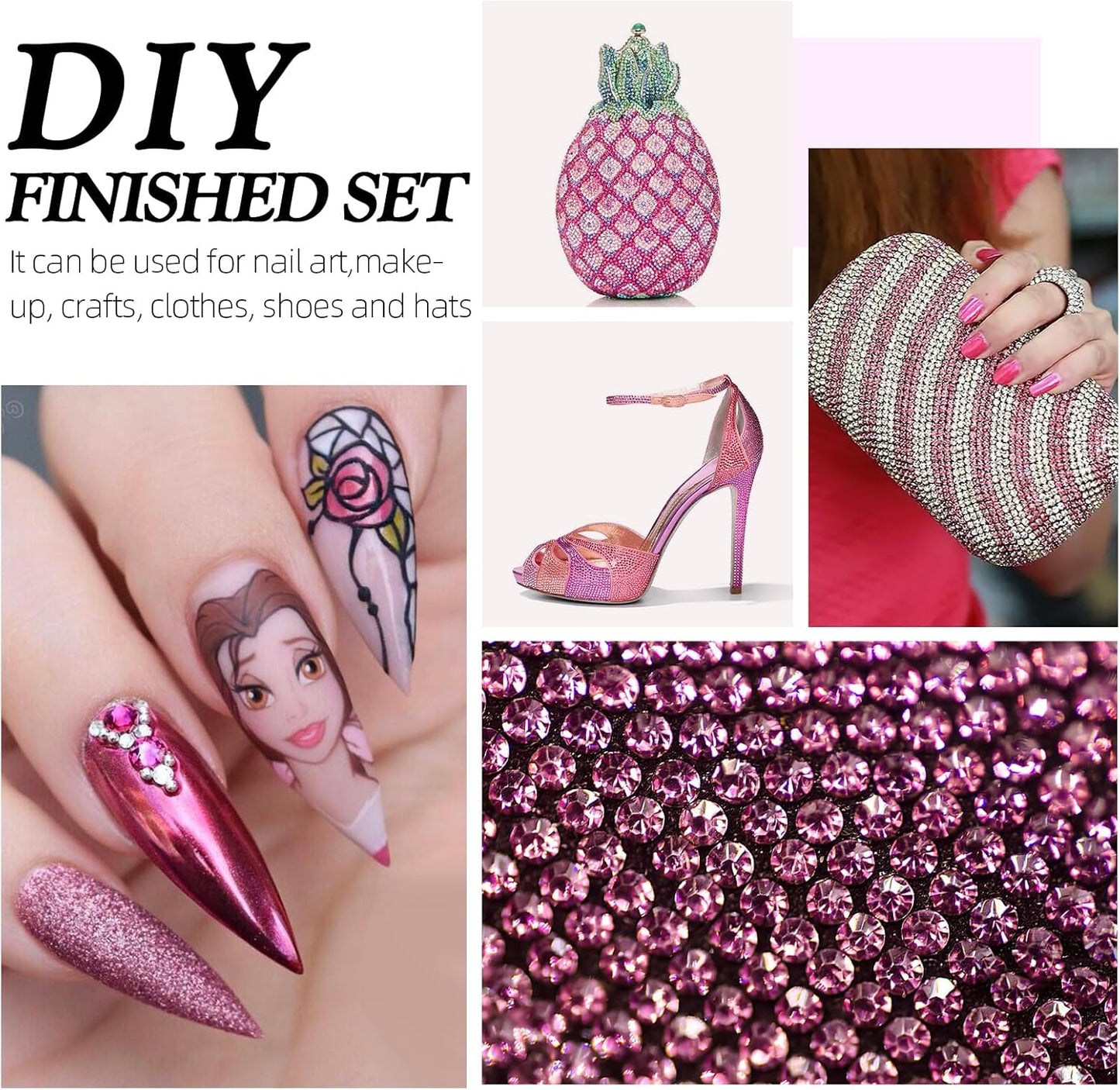 Rose Flatback Rhinestones, Glass Rhinestones for Nail Art and Craft, Glue Fix, Loose Crystal Gemstones(Rose, SS6, 2880pcs, 1.9-2.0mm)