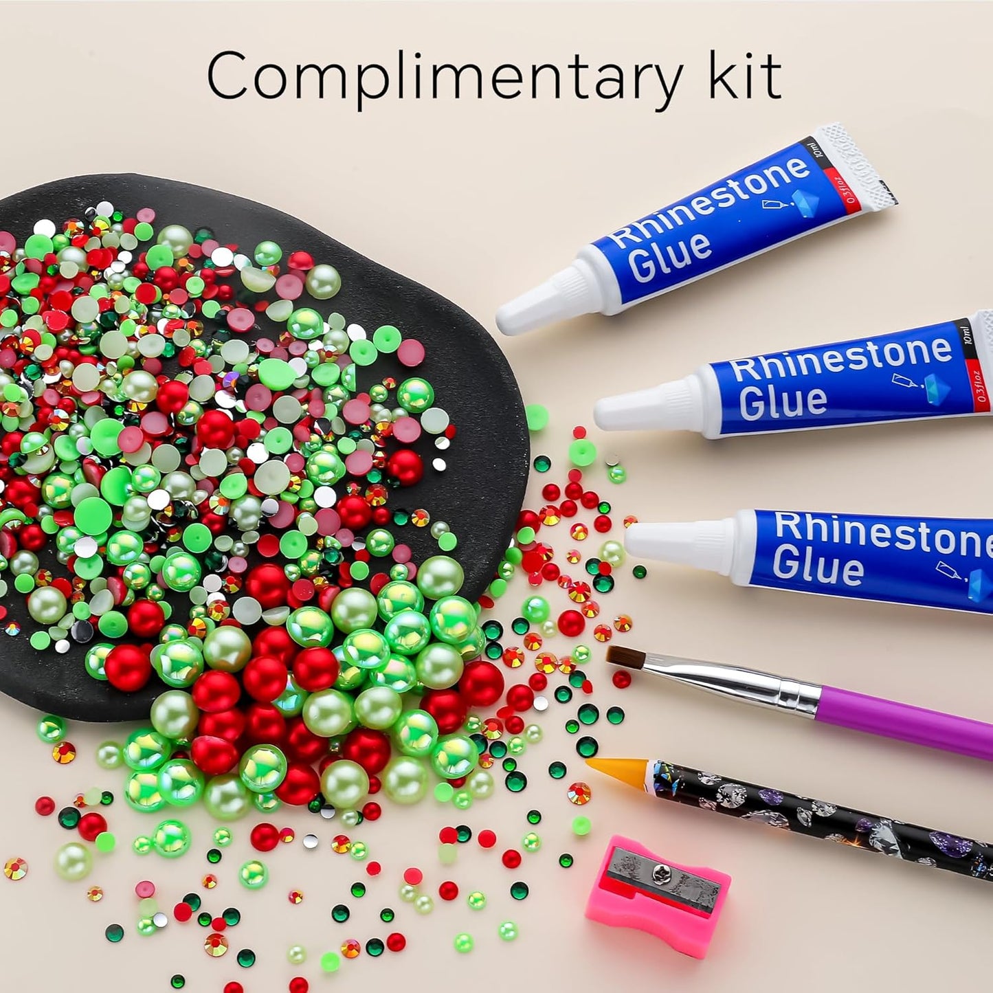 60g Christmas Pearls Rhinestones for Crafts Mixed Size 3mm-10mm AB Color Round Half Pearls Flatback Pearl Beads and Resin Rhinestones Set for Face Art with Gel