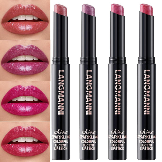 Jolilab 4pcs Sparkling Lipstick Set, Diamond Shiny Bold Glow Goth Lipstick for Women Girls, Non-sticky, Waterproof, Moisturizing, Metallic Shine, Long Lasting