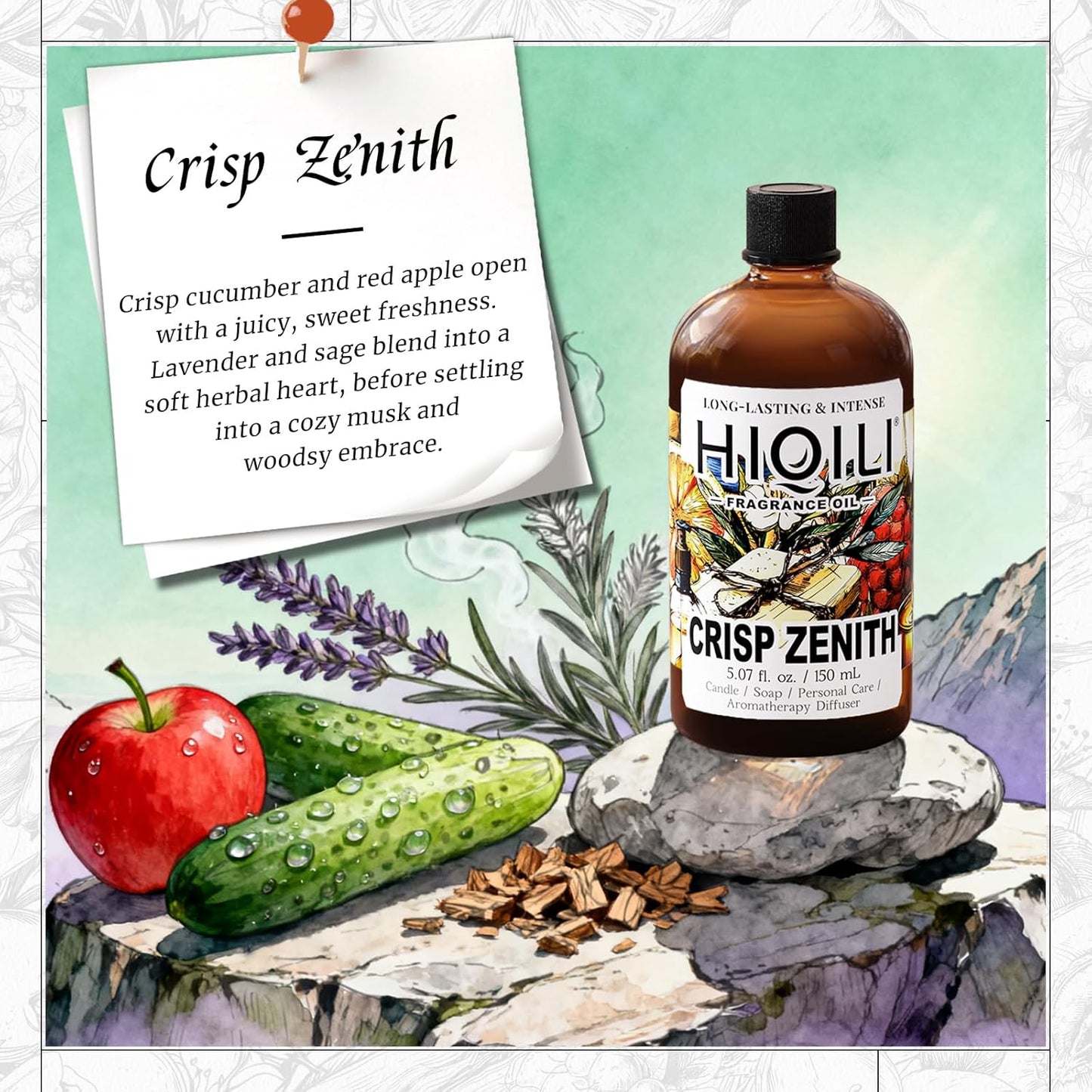 HIQILI Crisp Zenith Fragrance Oil for Diffuser, Inspired by P.RAL.Lau-ren Rd.Wht & Blu, Candle & Soap Making, Refreshing Scent for Air Freshener, Long-Lasting Aroma- 1fl oz