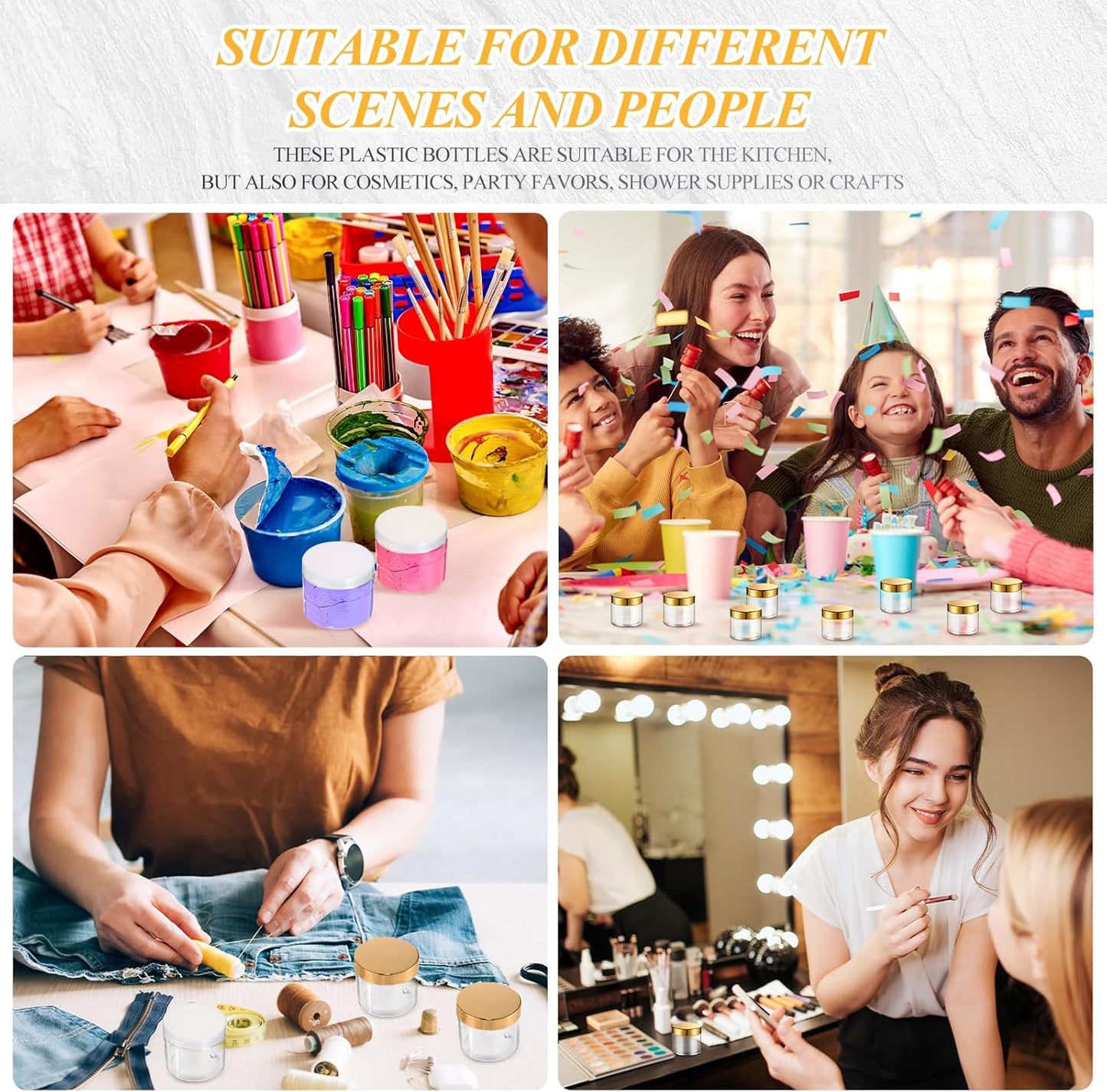 SATINIOR 36 Pieces 6 oz Plastic Jars with Lids Wide Mouth Airtight Reusable Container Acrylic Cosmetic Small Jars for Lotions Ointments Travel Toiletries Creams Make up Storage(Gold)