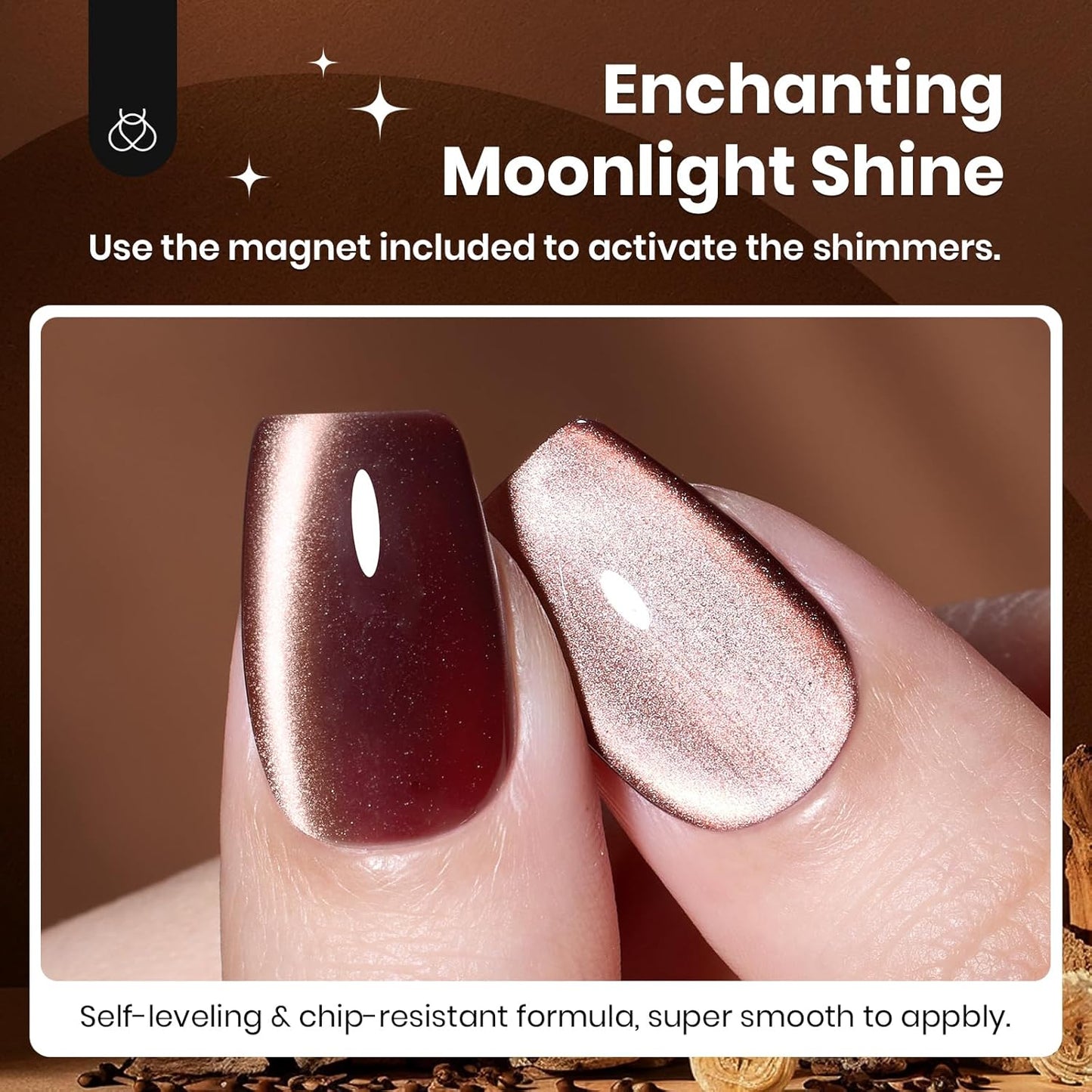 Beetles Brown Cat Eye Gel Nail Polish - Cinnamon Girl Cat Eye Gel Polish, 15ML Glitter Brown Magnetic Fall Gel Polish Jelly Sheer Translucent Effect Soak Off UV French Nail Art Manicure Gift for Women