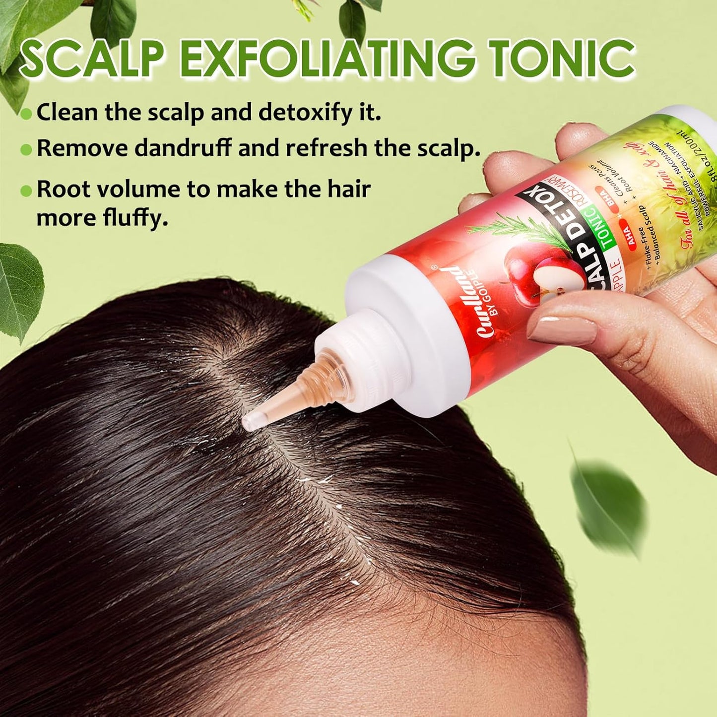 Rosemary & Apple Scalp Exfoliating Tonic - Scalp Detox Serum Deep Cleansing & Clarifying Treatment for Buildup, Dry Flaky Scalps - Soft Silicone Hair Scalps Massager Shampoo Brush for All Hair Types
