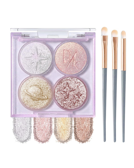 Holographic Multichrome Gold Glitter Eyeshadow&Highlighter Palette, Sparkling Color Shift Metallic Shimmer Face Eye Shadow Palette,Highly Pigmented Creamy Mini Facial Illuminator Fairy Makeup-01