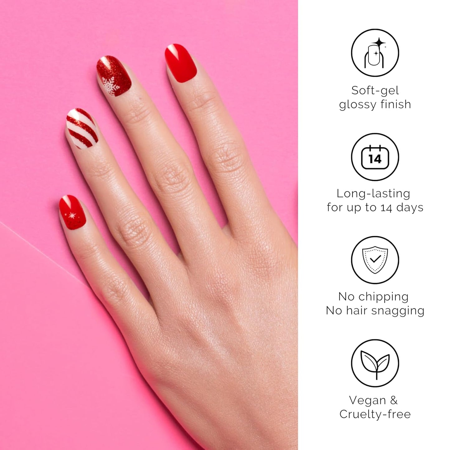 Nailog Semi Cured Gel Nail Strips 34 pcs for Christmas | Long Lasting Nail Polish Sticker Wraps with Glossy Gel Finish (Santa is Here)