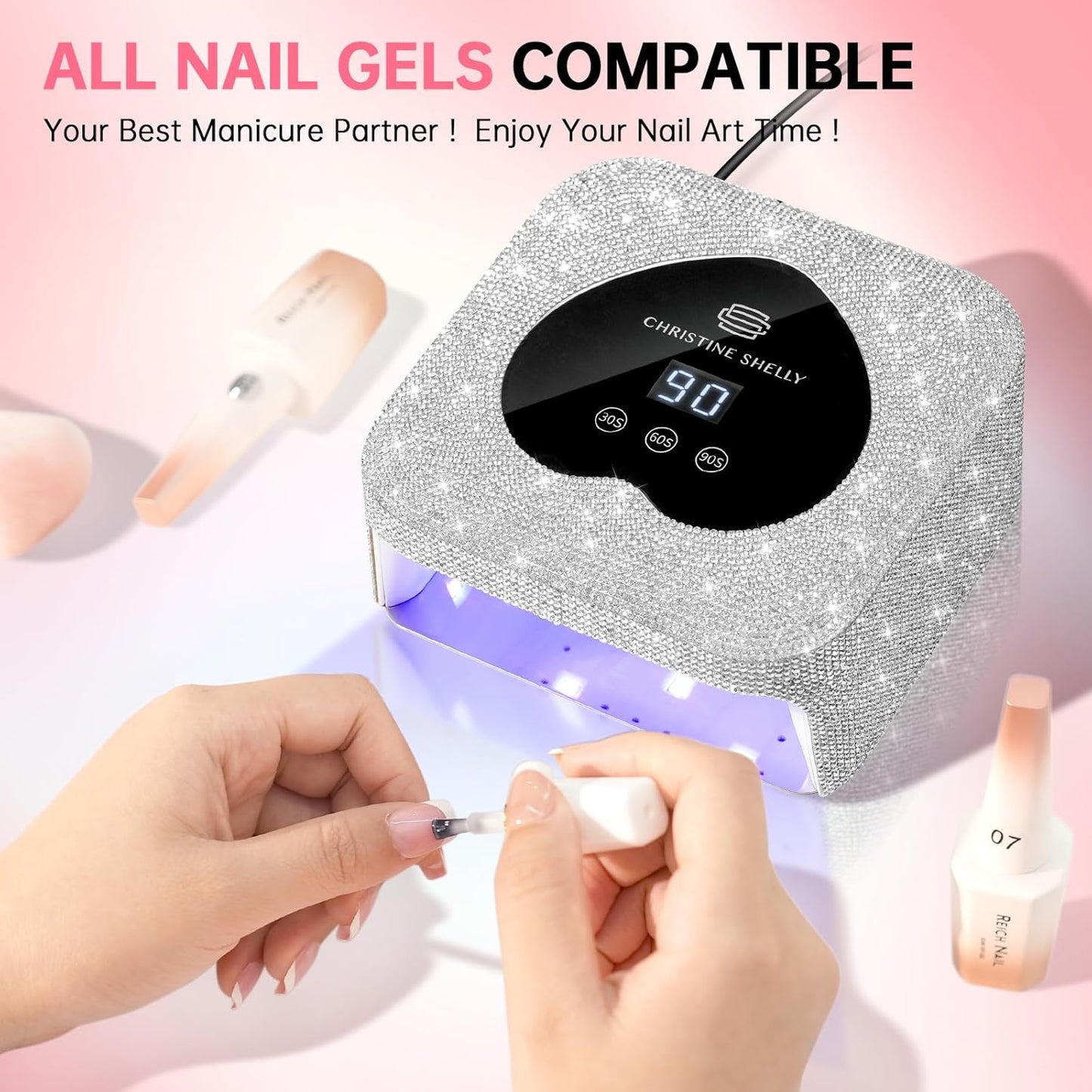 UV Nail Lamp, CHRISTINE SHELLY UV Light for Gel Nails, 48W Plug-in Mini Diamond Nail Lamp Nail Dryer with Touch Control Auto Sensor and 3 Timer Settings Nail Light Curing Lamp, Home, White Diamond