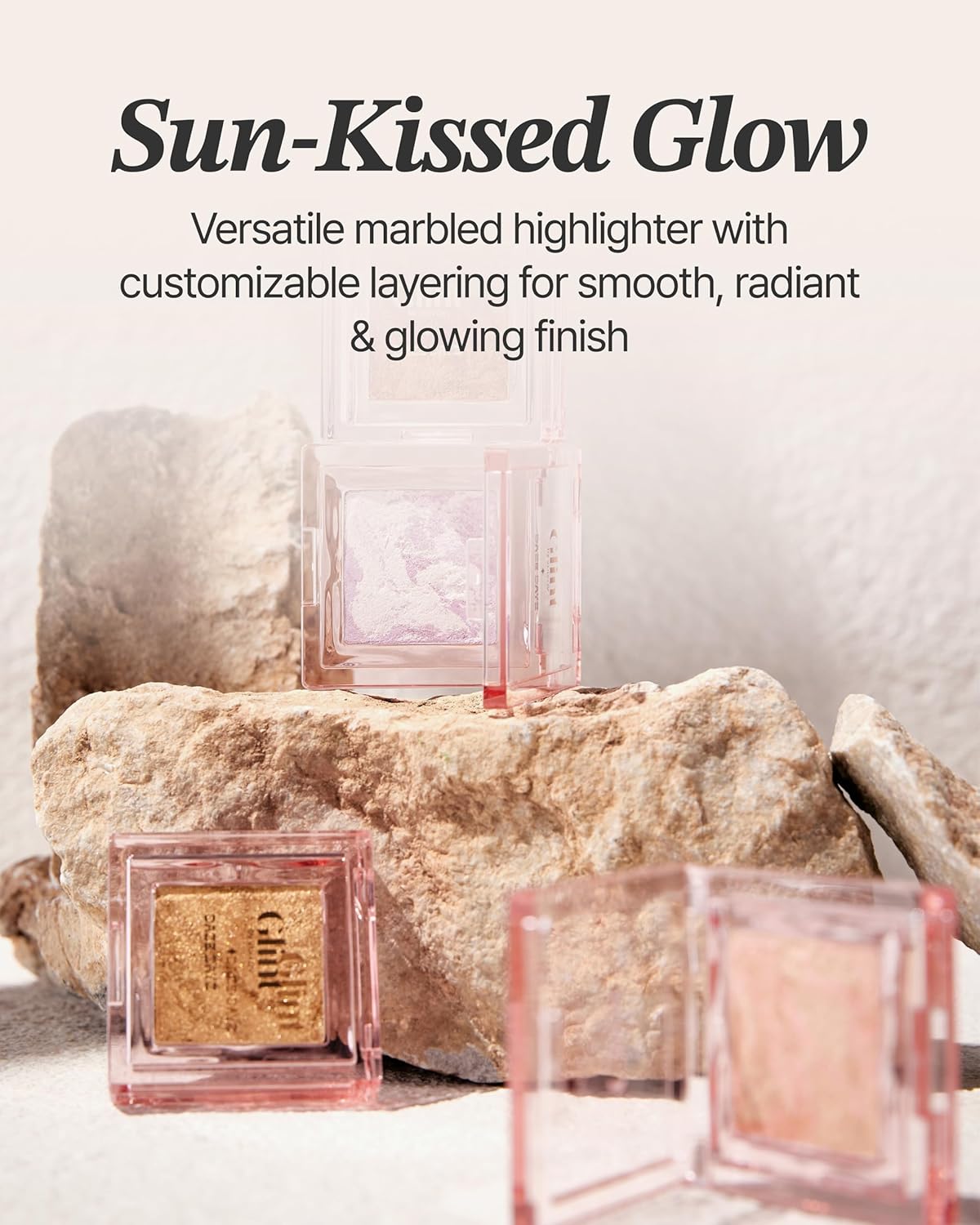 Glint Marble Highlighter (Solei Moon, 0.08oz) - Korean Makeup. Inspired Baked for Smooth, Radiant Glow, Long-Lasting Wear. Enriched with Micro Pearl Particles