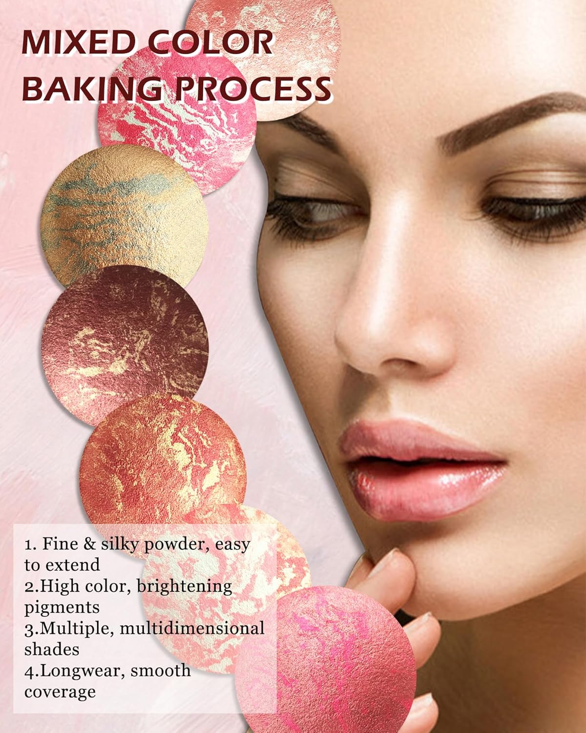 Baked Blush,Glow Marbleized Blush Powder Palette,Lightweight Shimmery Cruelty-Free Blusher for Cheeks,Eyeshadow & Highlight,Makeup Gift for Women rubores de maquillaje(0.49Ounce)-09 Mangosteen