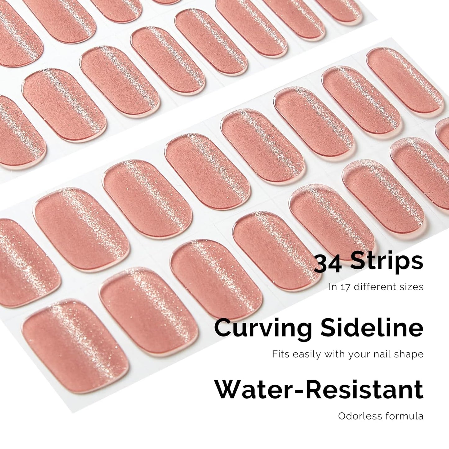 NAILOG Semi Cured Gel Nail Strips - 34 pcs | Buy 2 Get 1 UV Lamp | Long Lasting Nail Polish Sticker Wraps with Glossy Gel Finish, Pink Gleam