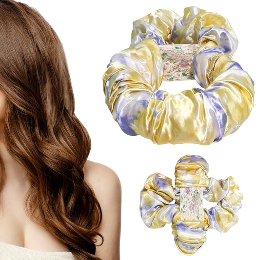 Heatless Hair Curler, Hair Curlers Overnight to Sleep In, Heatless Curling Scrunchie for Women Soft Silk Lazy Rollers Headband for Long Hair Overnight (Yellow, 1PCS)