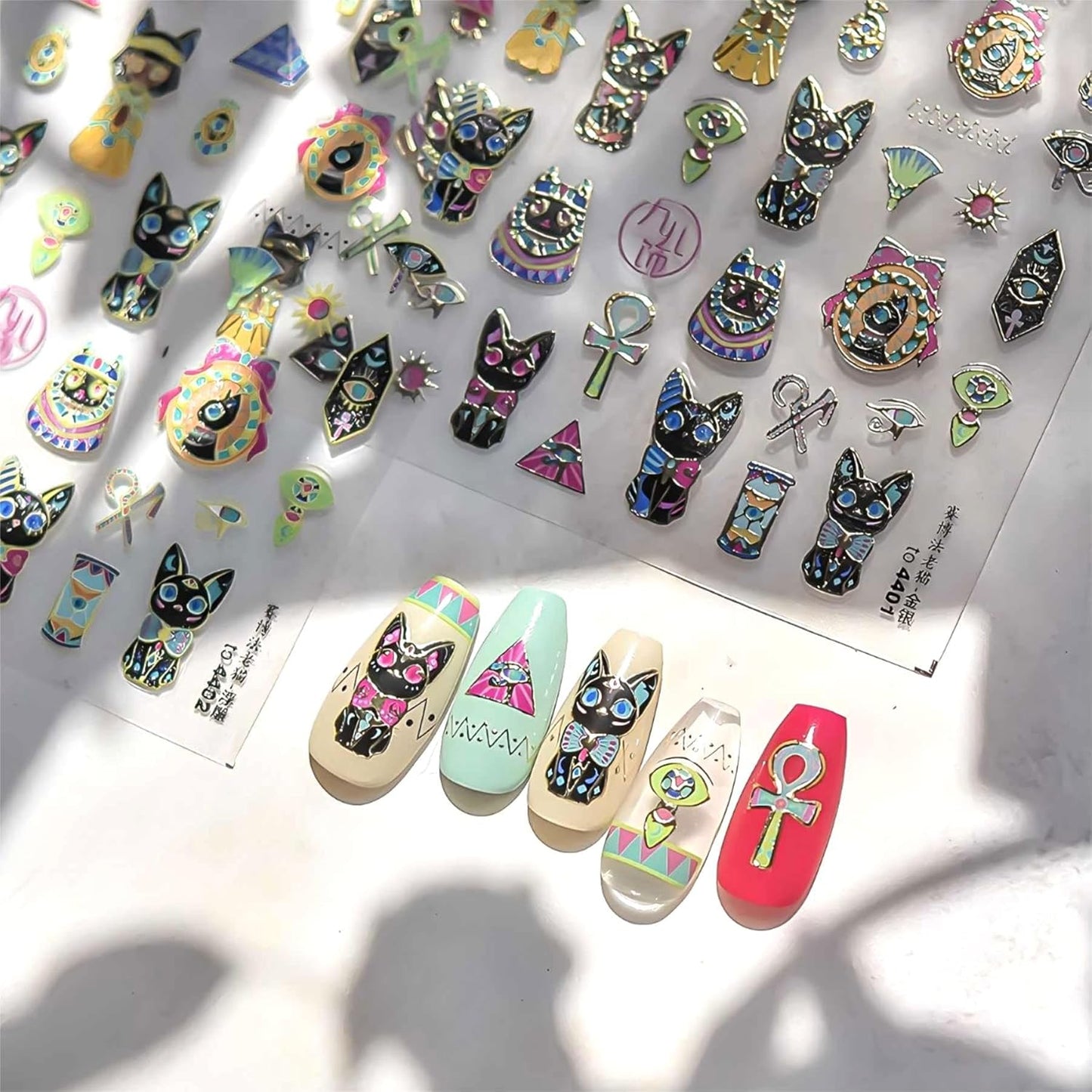 Dedyel Cute Nail Stickers 5D Embossed Cartoon Cat Kawaii Animal Self-Adhesive Nail Decals for Women Girls Kids Nail Art Decoration