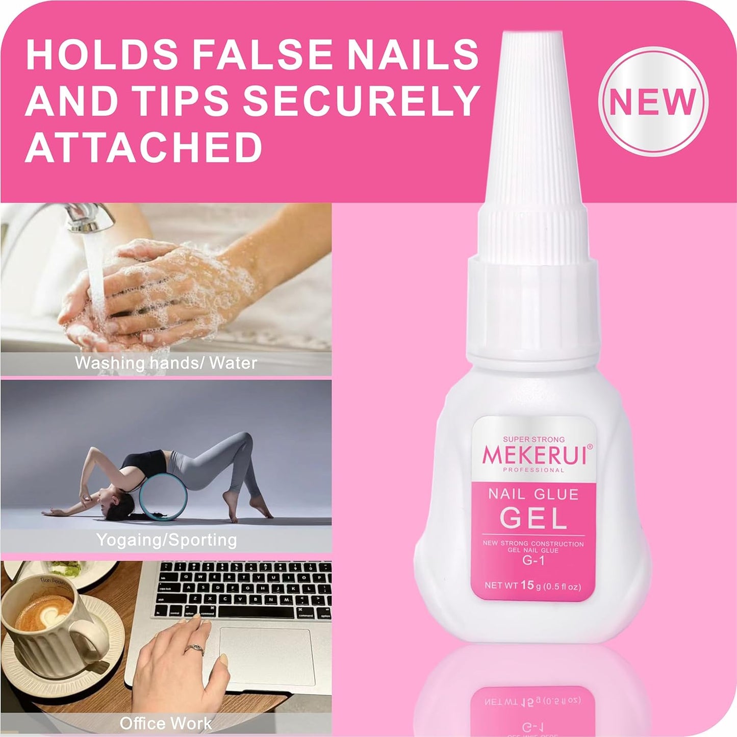 Mekerui's Super Strong Nail Glue is Perfect for Press - on Nails. drip - Proof and Clog - Proof, Dries in 7 Seconds Without UV Light, Lasts Over 30 Days, is Waterproof, and has Professional Salon
