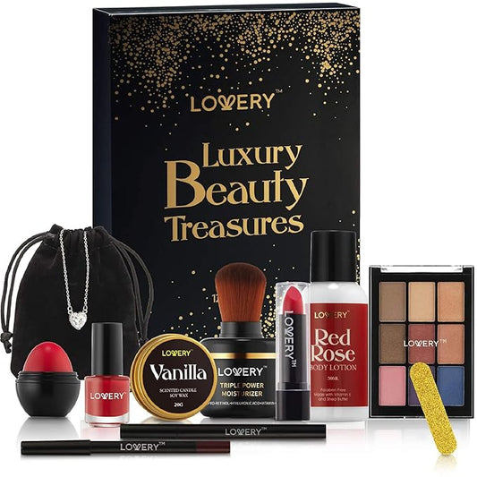 Birthday Gifts for Her, Beauty Treasures 12 Day Makeup Gift Set - Birthday Gift Box With Women's Skincare and Makeup Surprises - Gifts for Women with Unique Surprises