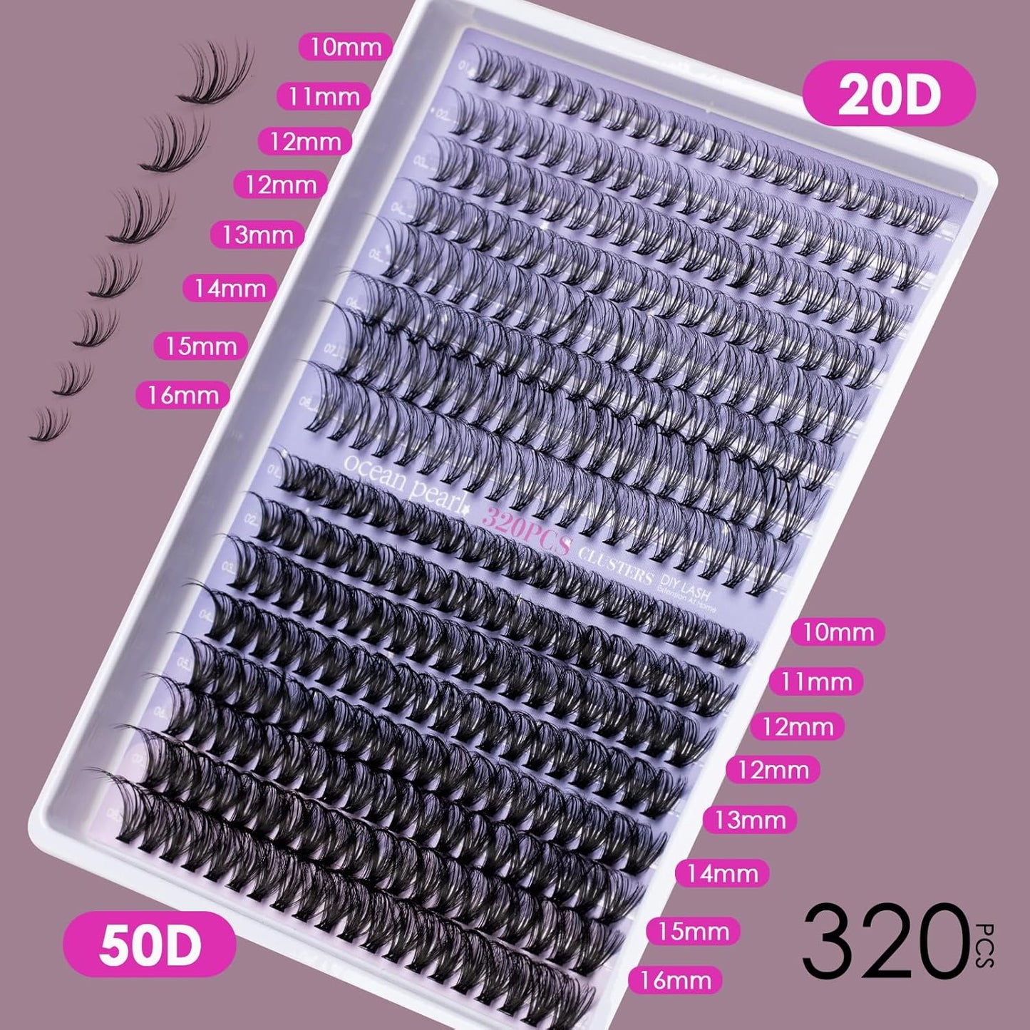 Individual Lashes with bond and seal Lash Remover DIY Lash Extension Kit 320 Pcs Cluster Lashes 10-16mm Natural Light C/D Curl False Eyelashes for Beginner Makeup at Home (20D+50D）