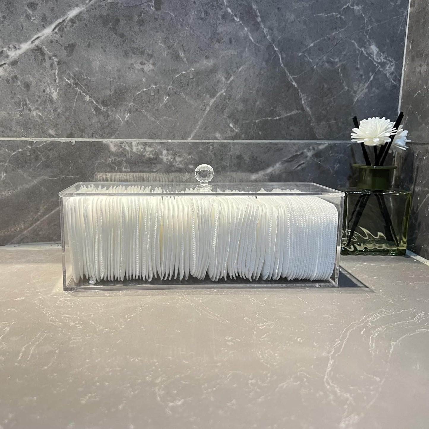 Acrylic Clean Pad Storage Box for Clean Skin Club - Cotton Holder, Square Organizer (Pads Not Included) - Horizontal With Lid