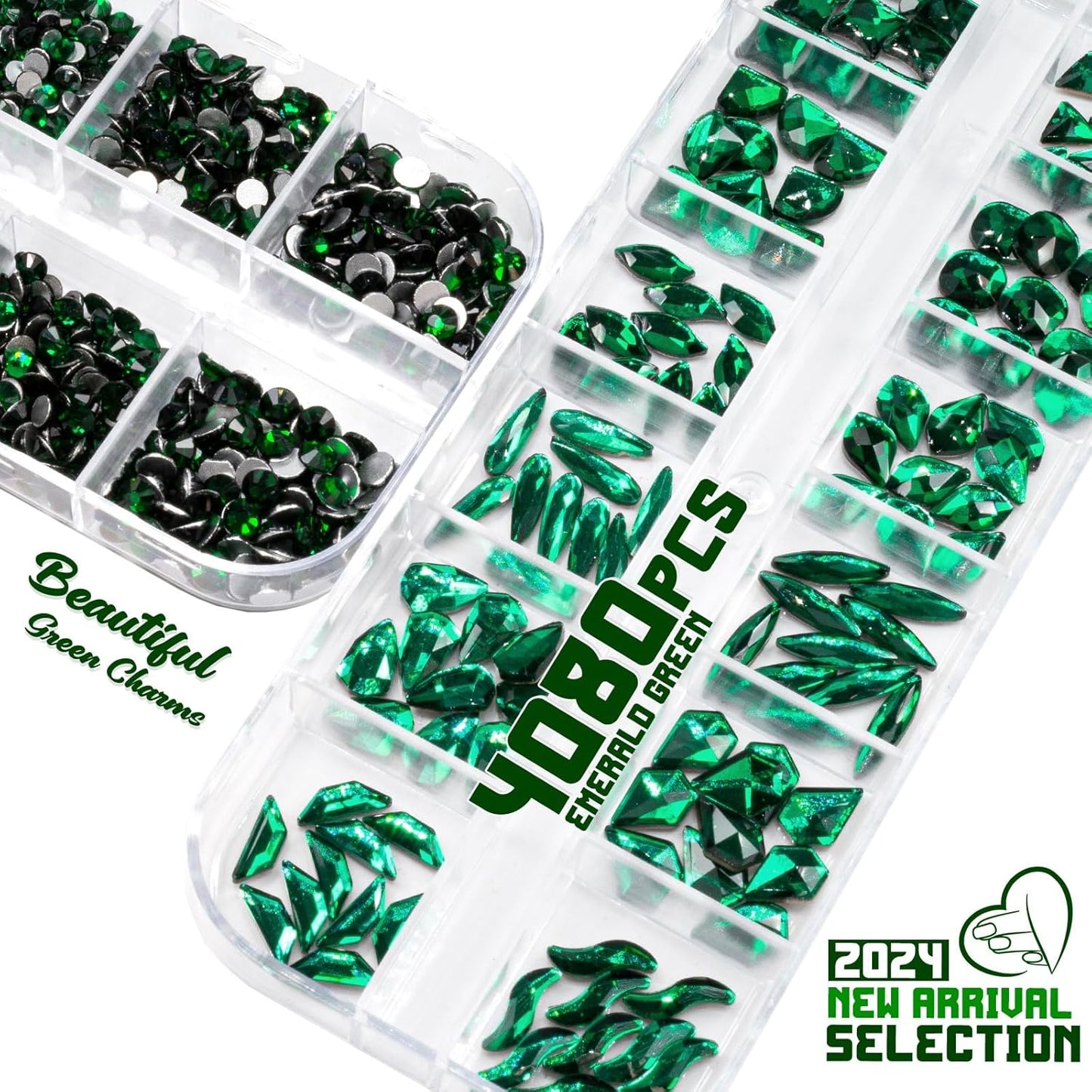 Emerald Green Nail Rhinestones Multi Shapes Flatback Green Crystals Gems Round Beads K9 Glass Stones Diamonds jewels Nail Art Supplies Nail Charms for Nails Faces Eyes Makeup Crafts DIY