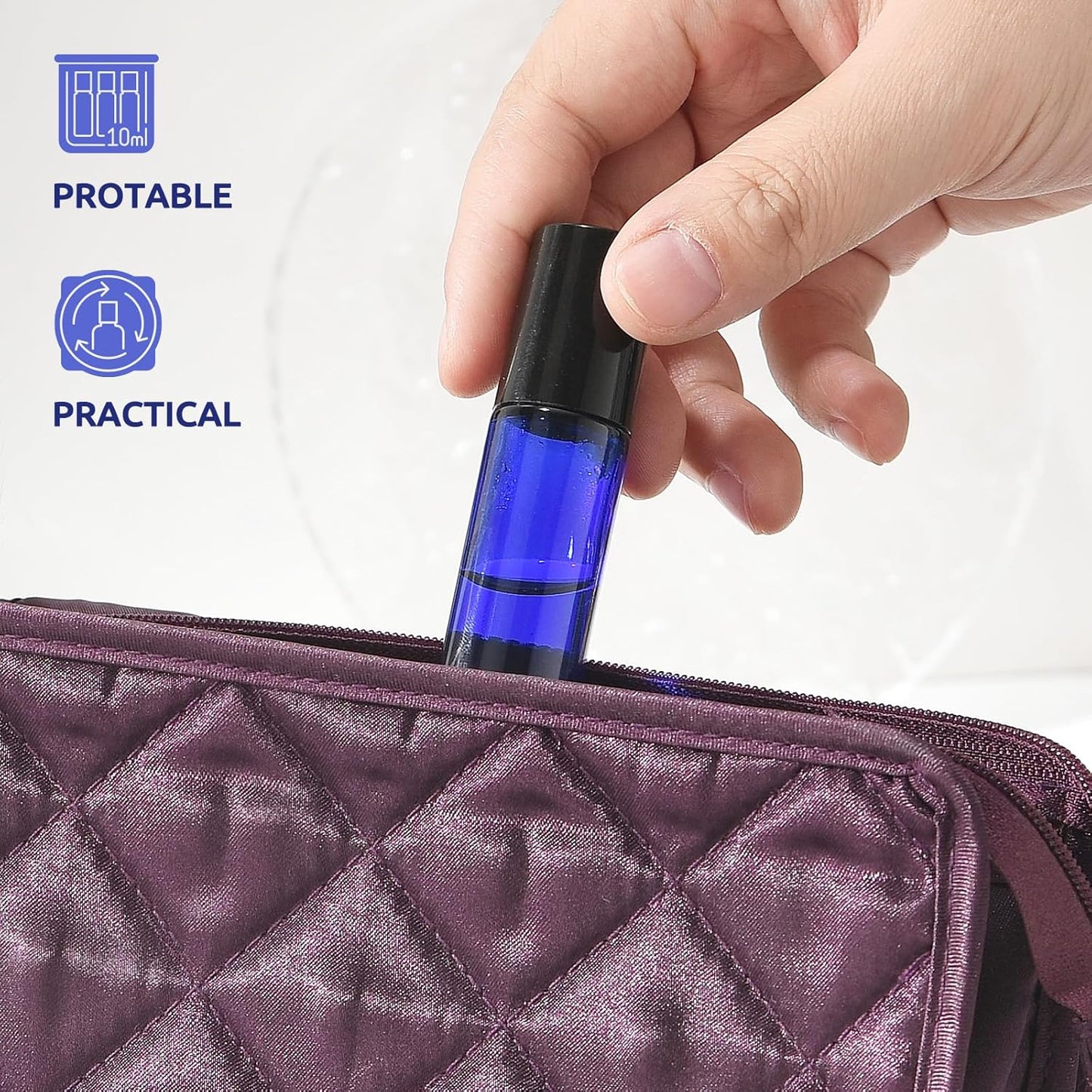 8 Pack, Essential Oil Roller Bottles, 10ml Blue Glass Roll on Bottles with Black Lids, Stainless Steel Roller Ball, Opener, Pipettes, Funnel, 8 Stickers, Refillable Container for Perfume