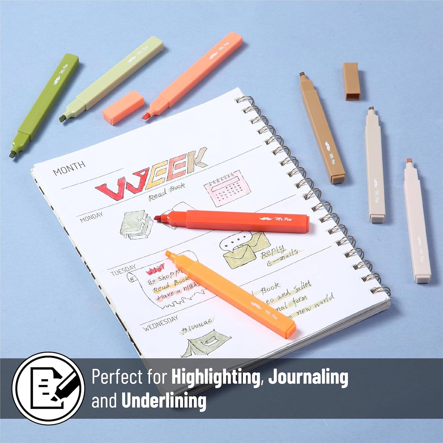 Mr. Pen- Aesthetic Highlighters, 8 Pack, Chisel Tip, Autumn Earth, Cute Highlighters Assorted Colors, Back to School Supplies