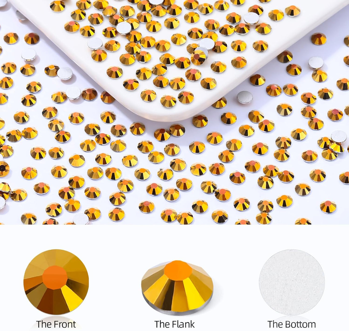 Gold Flatback Rhinestones, Glass Rhinestones for Nail Art and Craft, Glue Fix, Loose Crystal Gemstones(Gold, SS12, 1440pcs, 2.9-3.0mm)