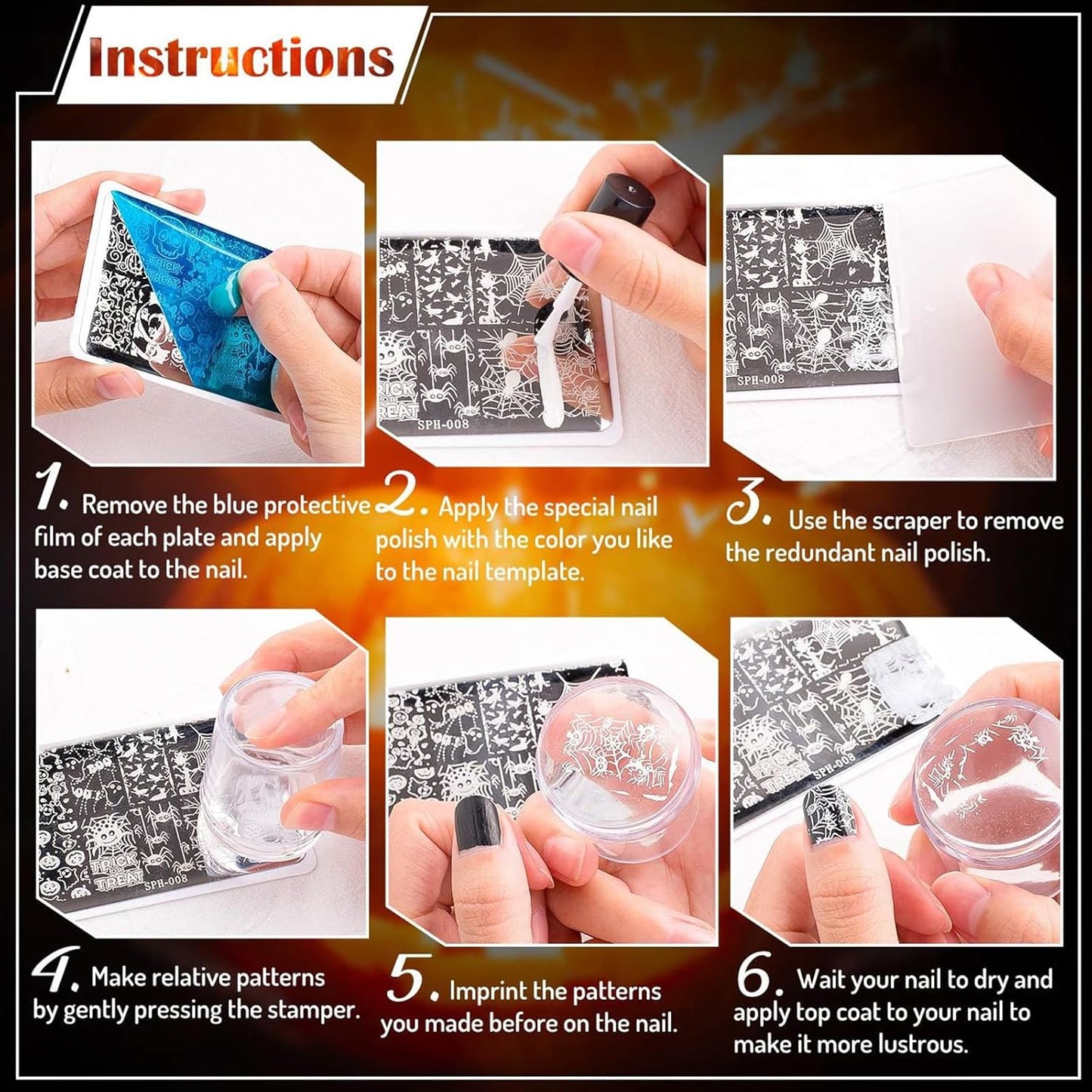 Whaline 6Pcs Spring Summer Floral Nail Plates Stamping Set Flower Leaves Stamp Templates Nail Art Plates for DIY Print Manicure Salon Design