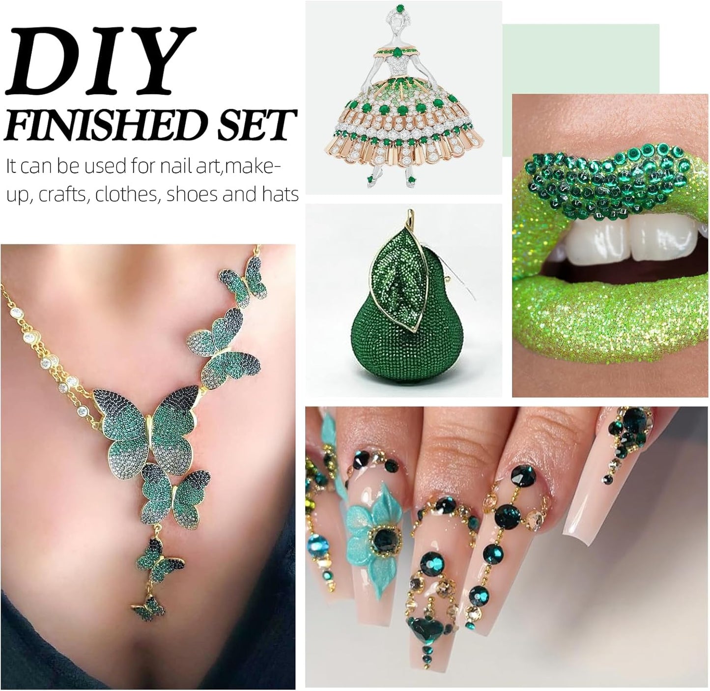 Malachite Green Flatback Rhinestones, Glass Rhinestones for Nail Art and Craft, Glue Fix, Loose Crystal Gemstones(Green, SS10, 1440pcs, 2.7-2.8mm)