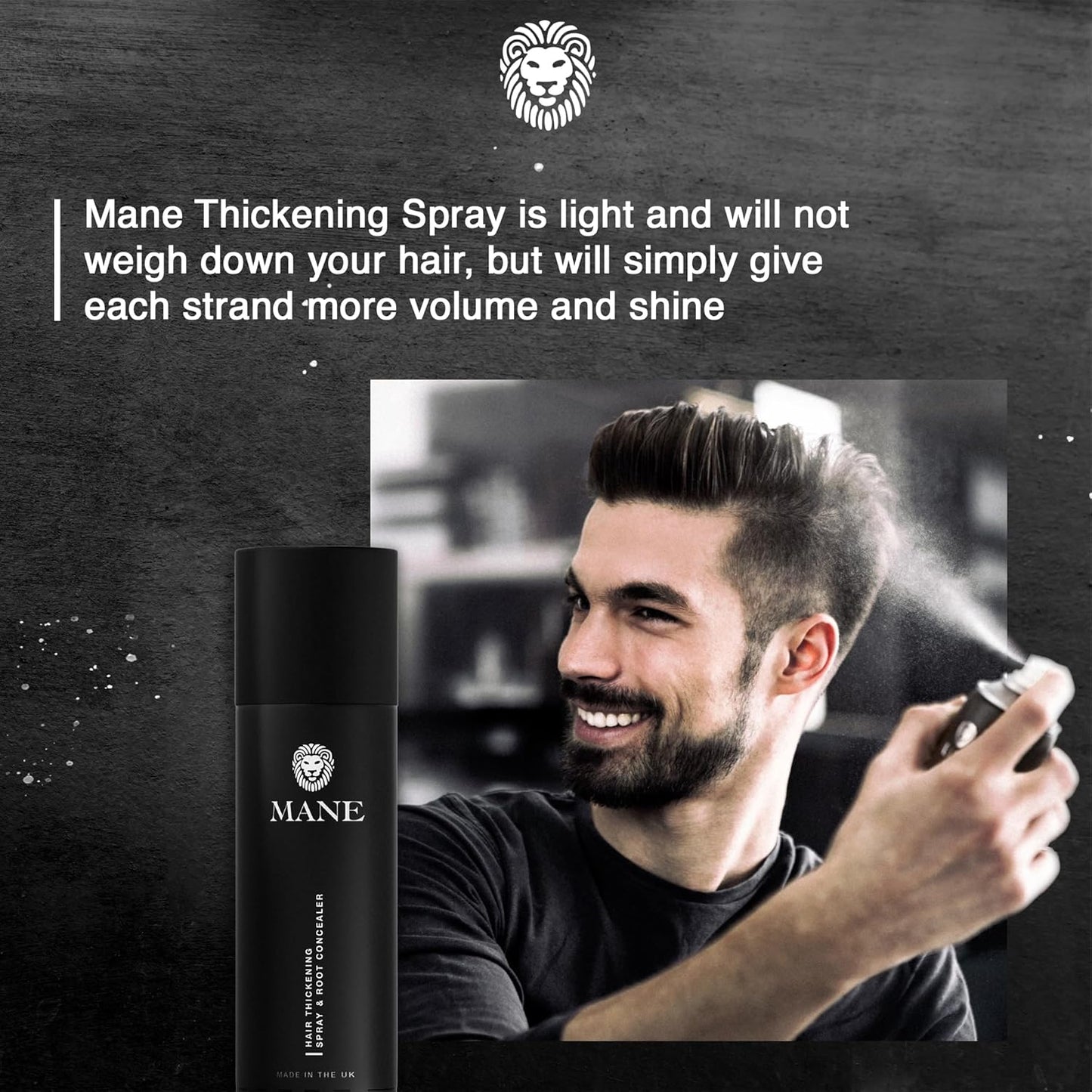 Mane Hair Thickening Spray & Root Touch Up, Instantly Thicker Hair for Men & Women, Fill in Hairlines and Hide Thinning and Fine Patches - Gray, 12 Colors (6.76 oz)