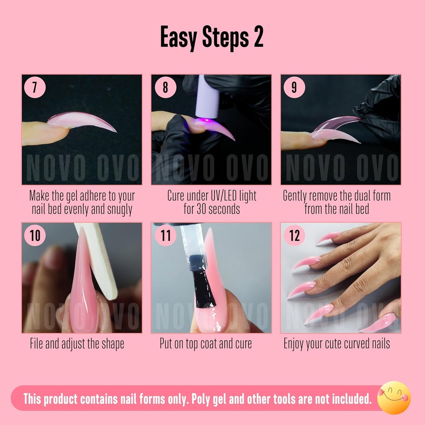 Halloween Curved Stiletto 3D PINK Nail Dual Forms for Poly Gel Extension of Eagle Claw, XL XXL Hawk Curve Sculptural Acrylic Nails, Reusable Molds Nail Art Design 280 Pcs 14 sizes